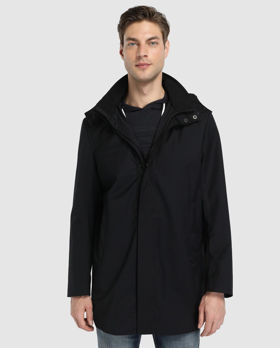Emporio Armani Synthetic Blue Hooded Trench Coat for Men - Lyst