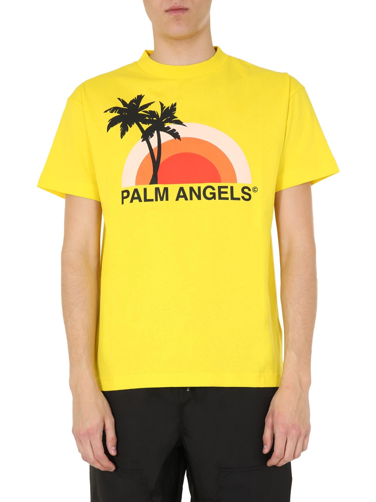 palm angels t shirt black and yellow