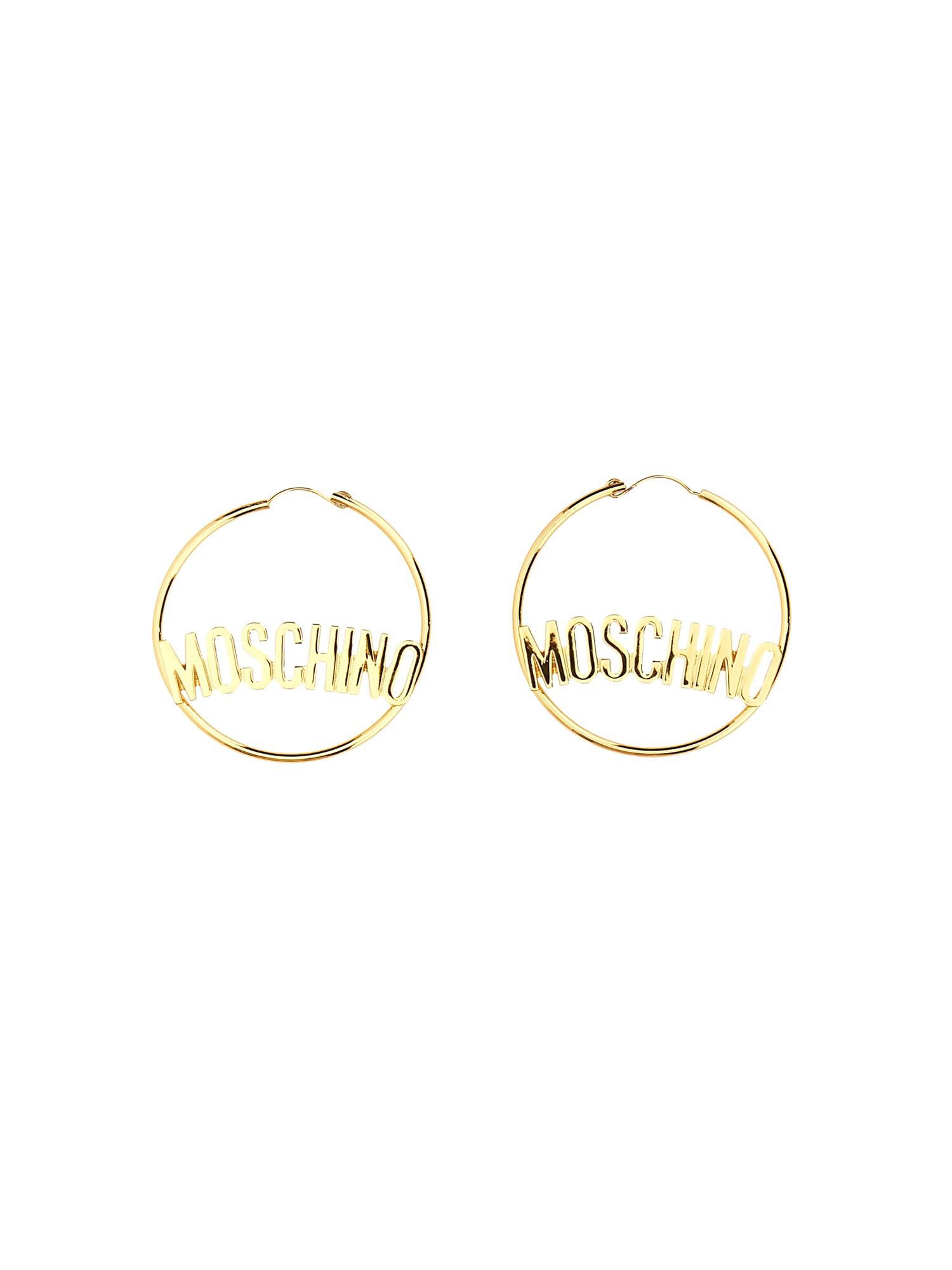 Moschino Logo-centre Brass Hoop Earrings in Shiny Gold Metallic Womens Jewellery 