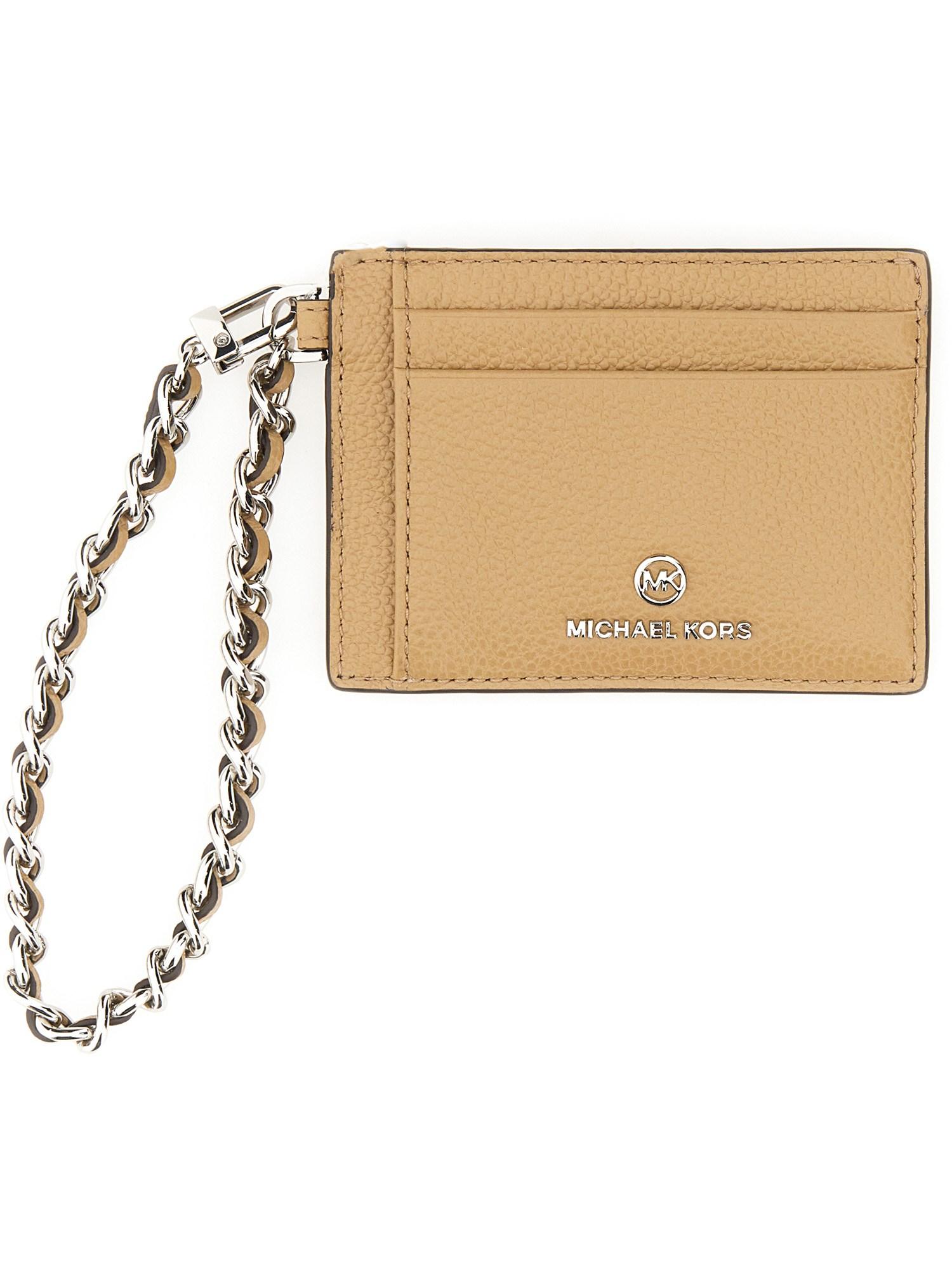 MICHAEL Michael Kors Small Credit Card Holder In Grained Leather With Logo  in White | Lyst