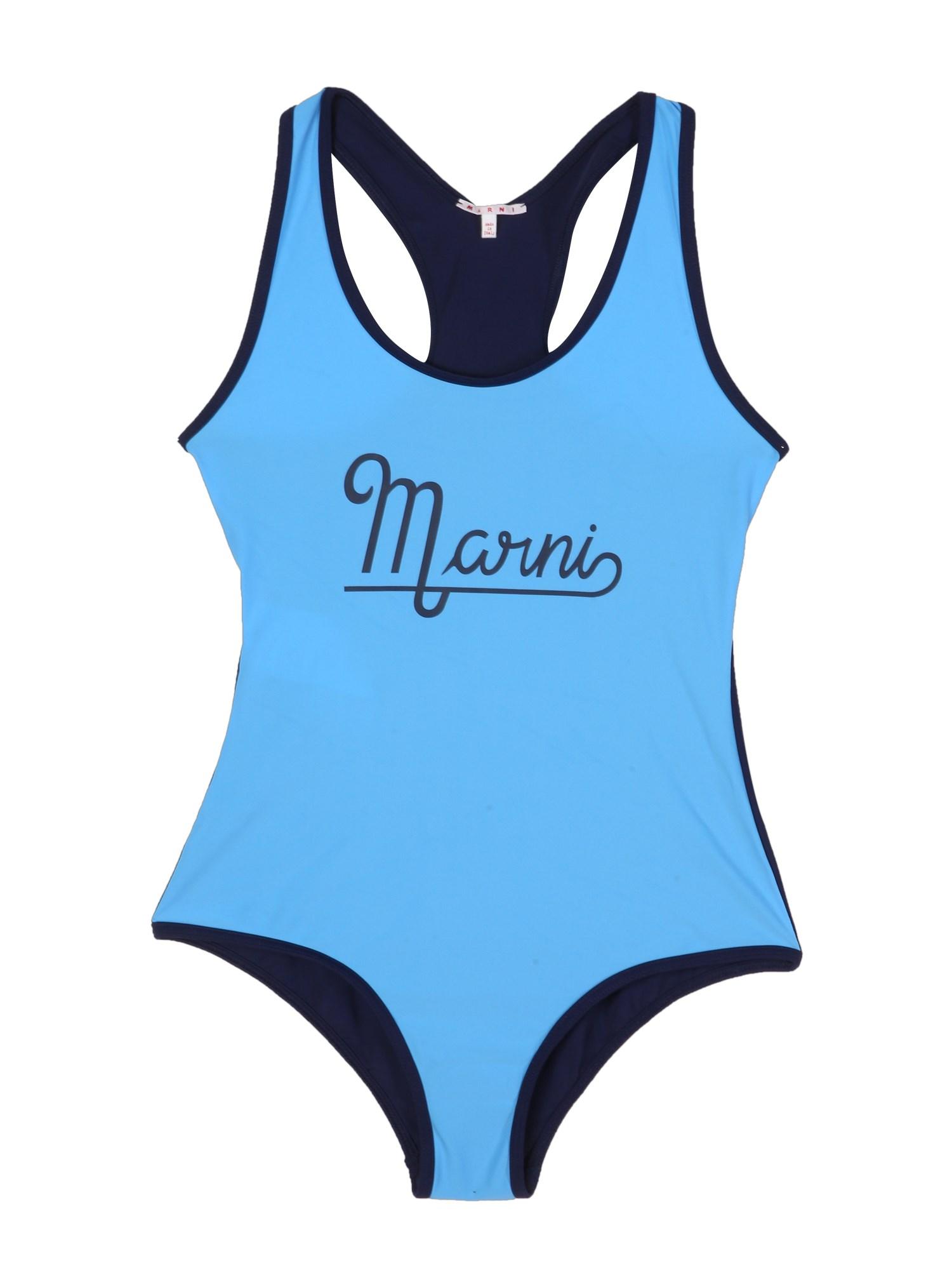Marni One Piece Swimsuit With Logo Print in Blue | Lyst