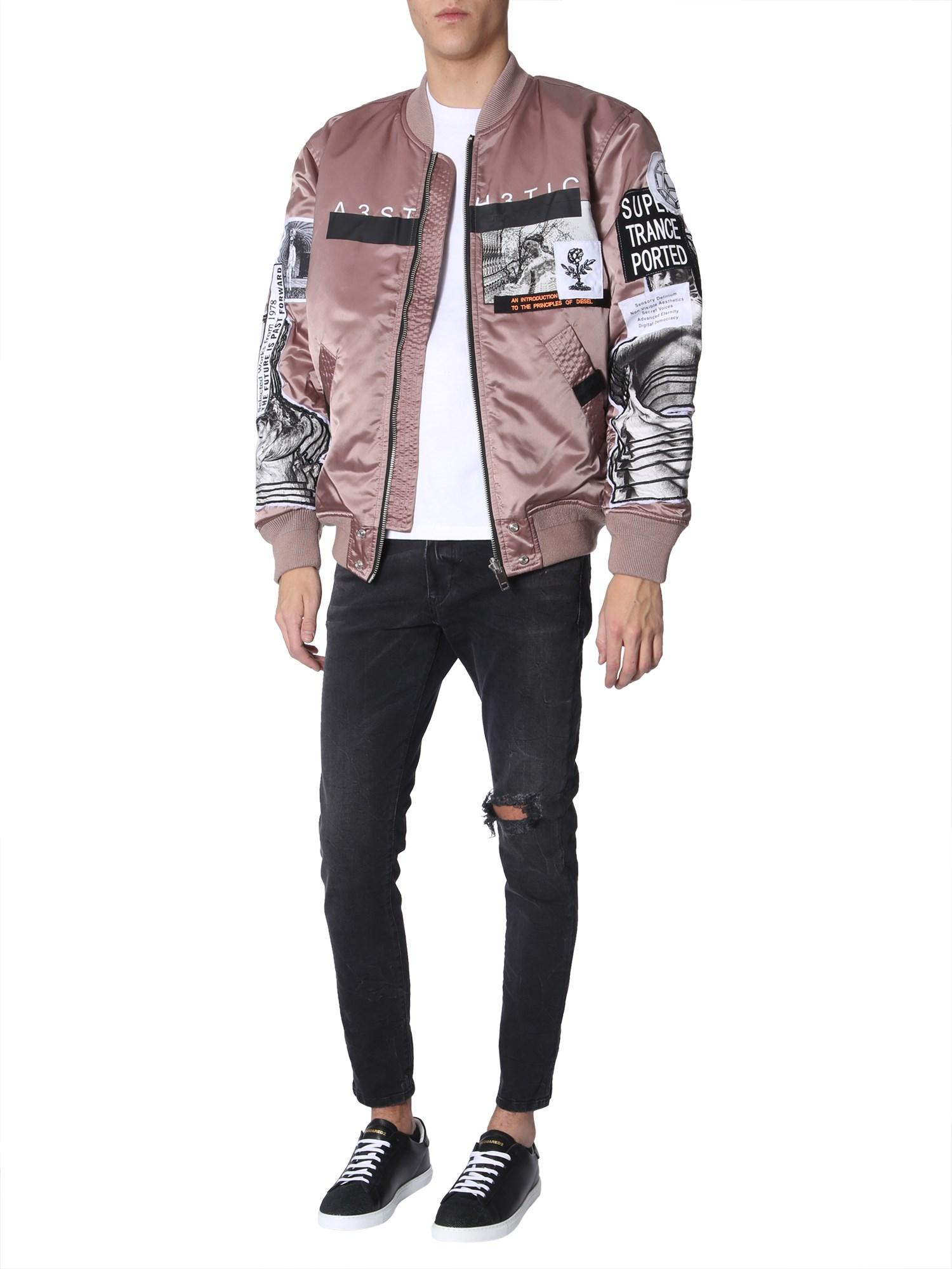 DIESEL Patchwork Reversible Bomber Jacket in Pink for Men | Lyst