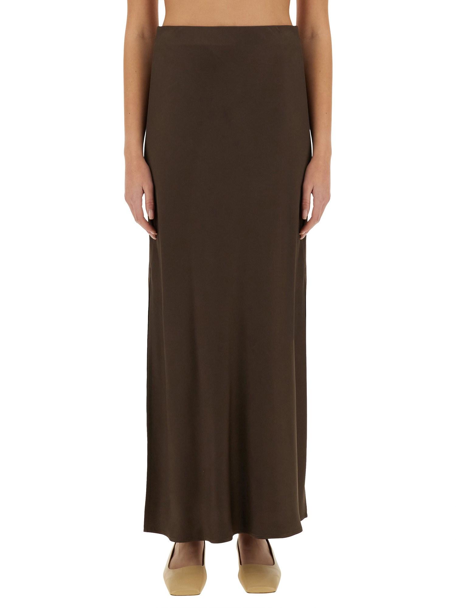 Brunello Cucinelli Fluid Bias-Cut Satin Skirt in Brown | Lyst