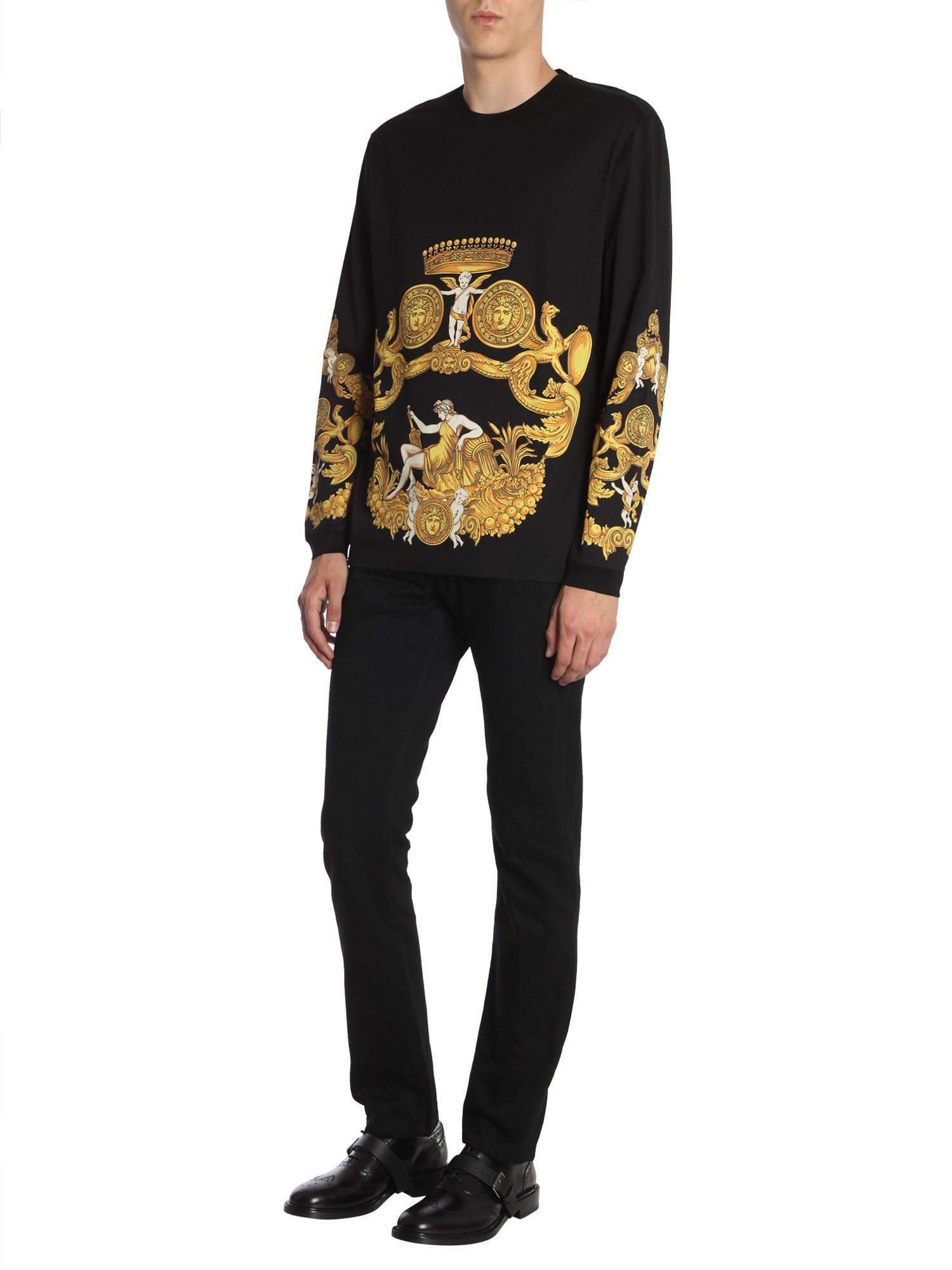 Versace Blasone Barocco Print Cotton Sweatshirt in Black for Men | Lyst UK