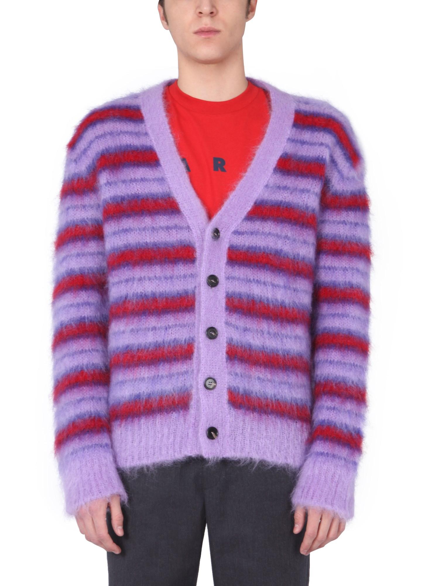 Marni Mohair Cardigan With Multicolour Stripe Pattern in Purple for Men -  Lyst