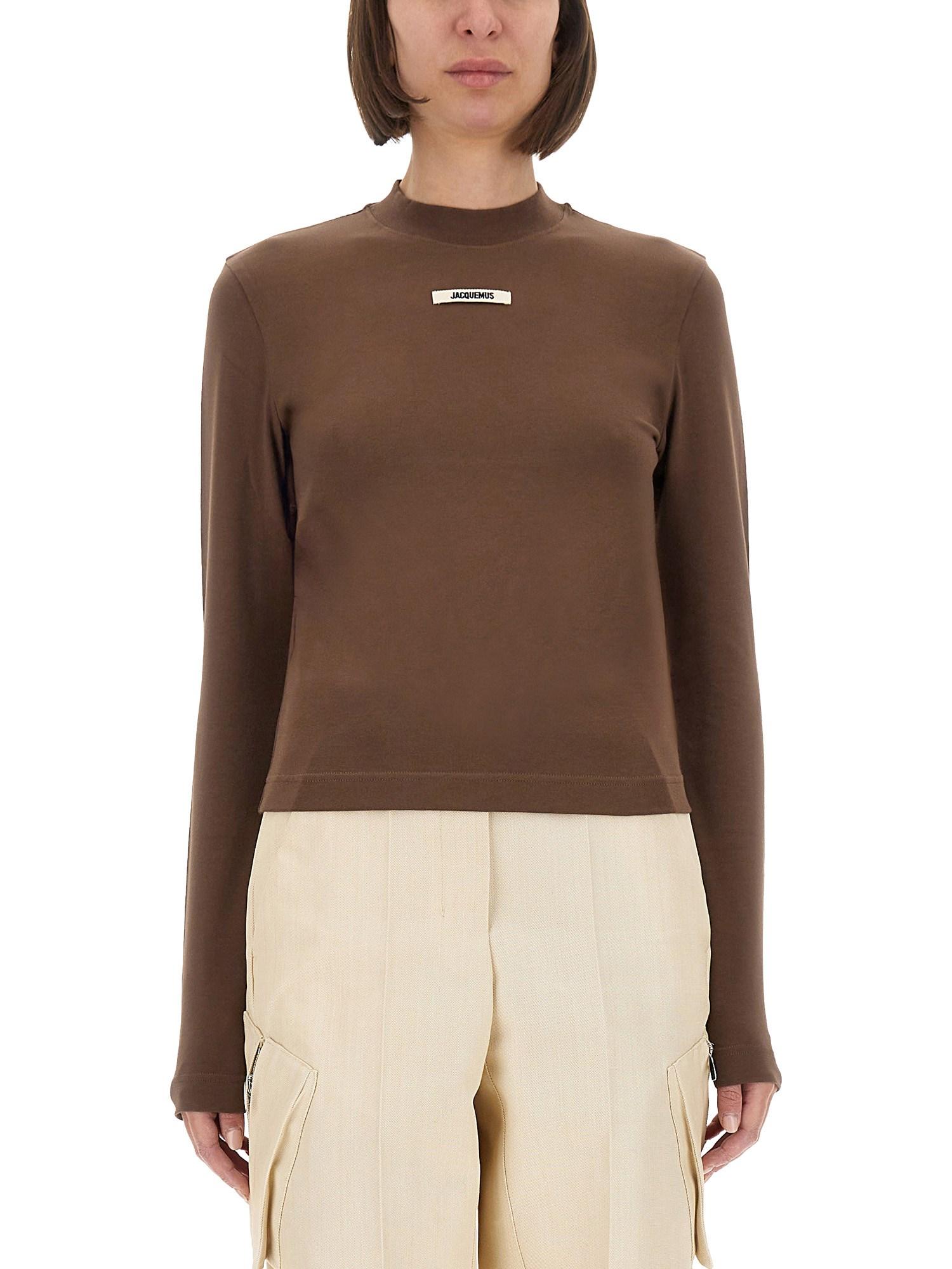 Jacquemus Long-Sleeved T-Shirt With Logo in Brown | Lyst