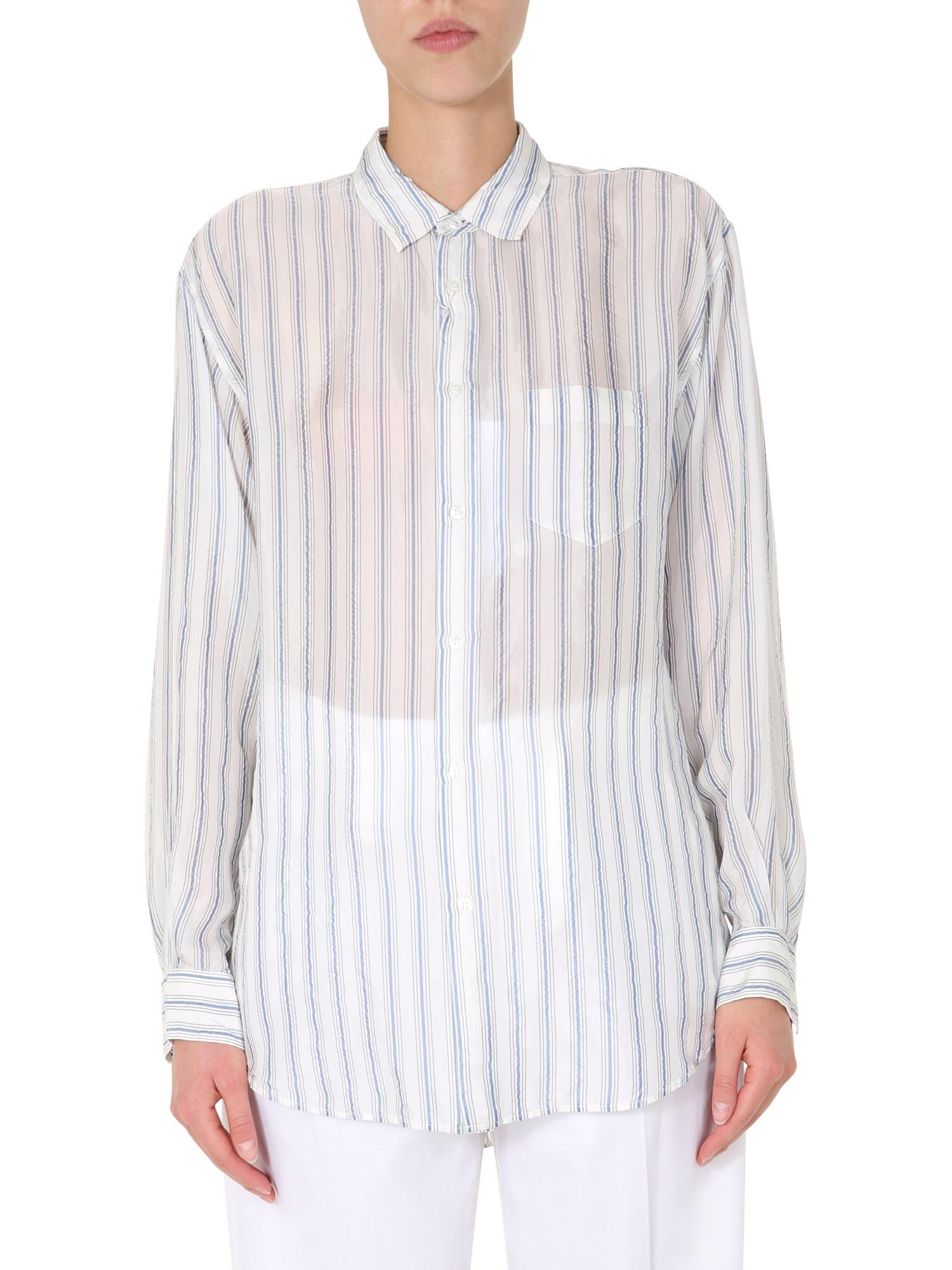 Maison Margiela Cupro Shirt With Striped Pattern in Blue - Lyst