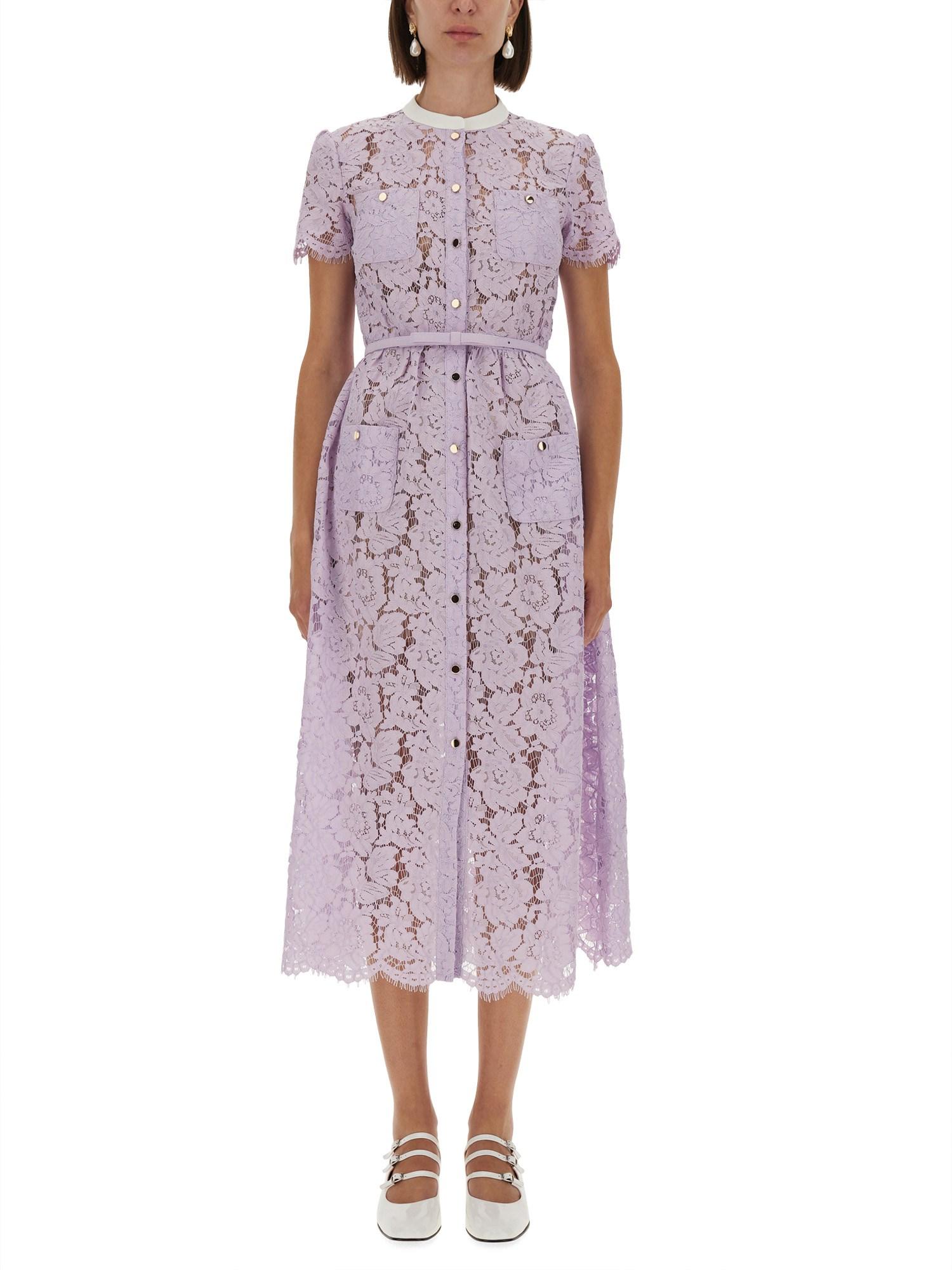 self portrait purple lace dress Self-Portrait Lace Midi Dress in Purple