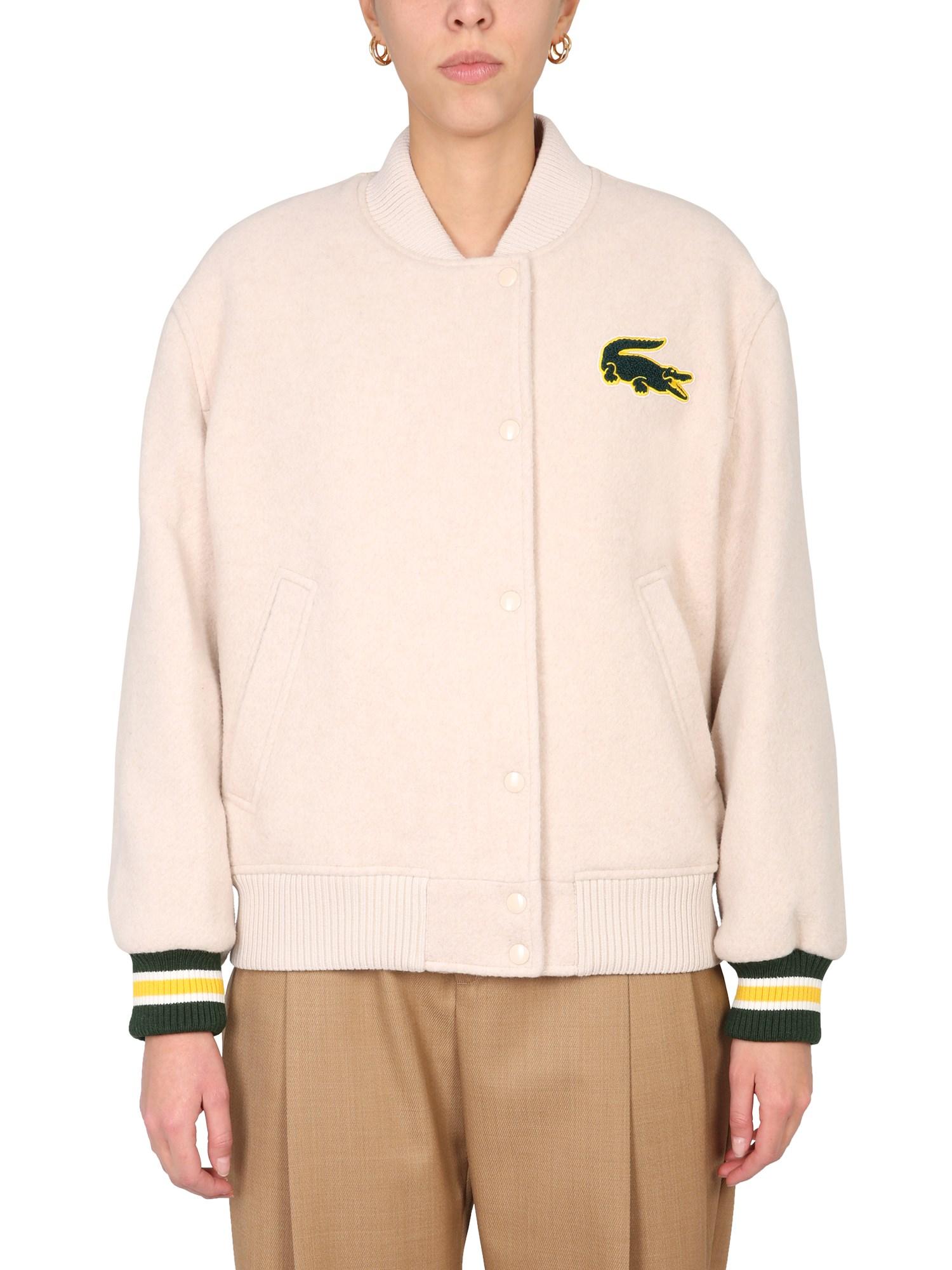 Lacoste Teddy Oversize Fit Wool Jacket With Logo in Beige (Natural) - Lyst