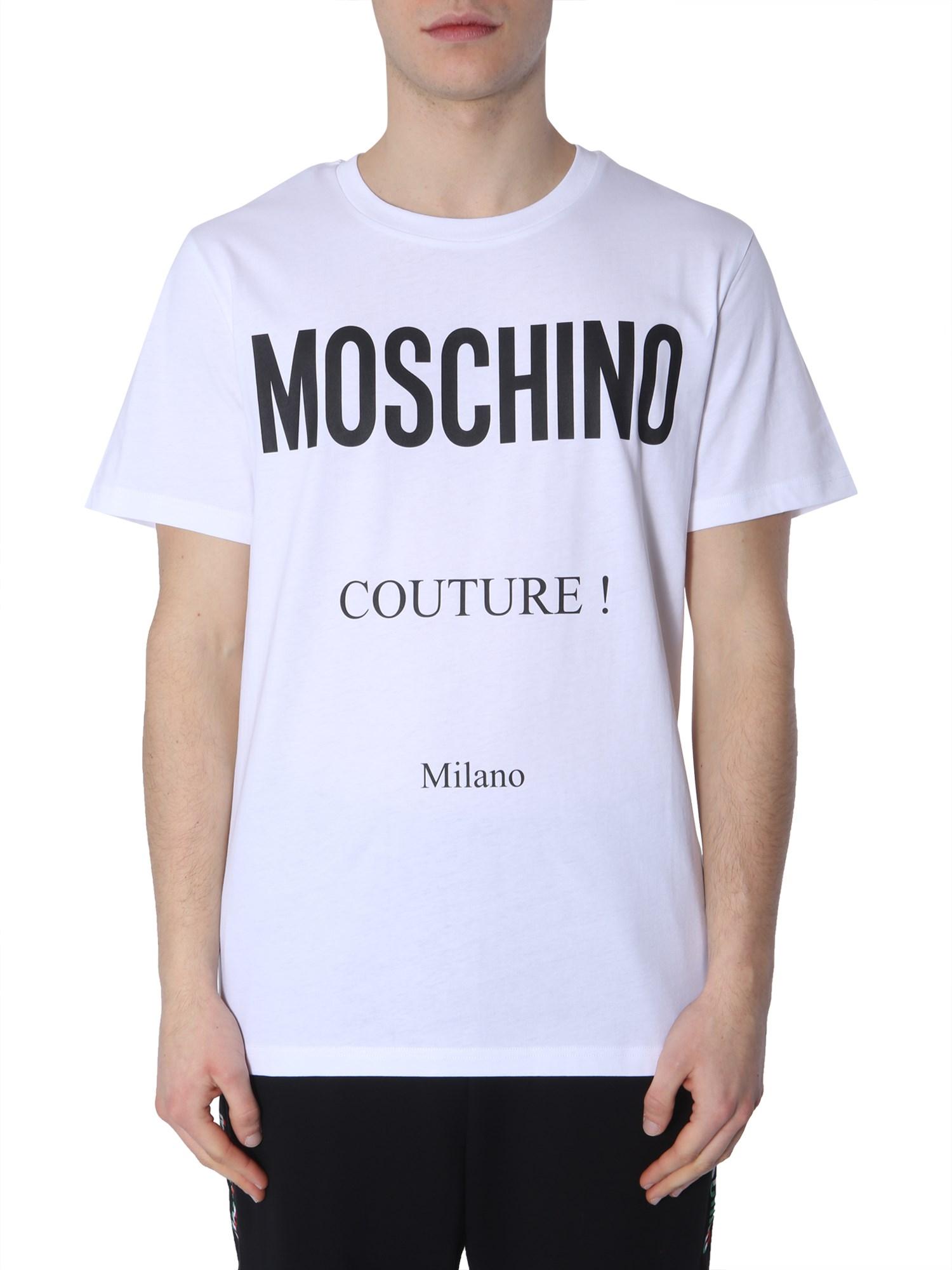 Lyst - Moschino Cotton Round Neck T-shirt With Logo Print in White for Men
