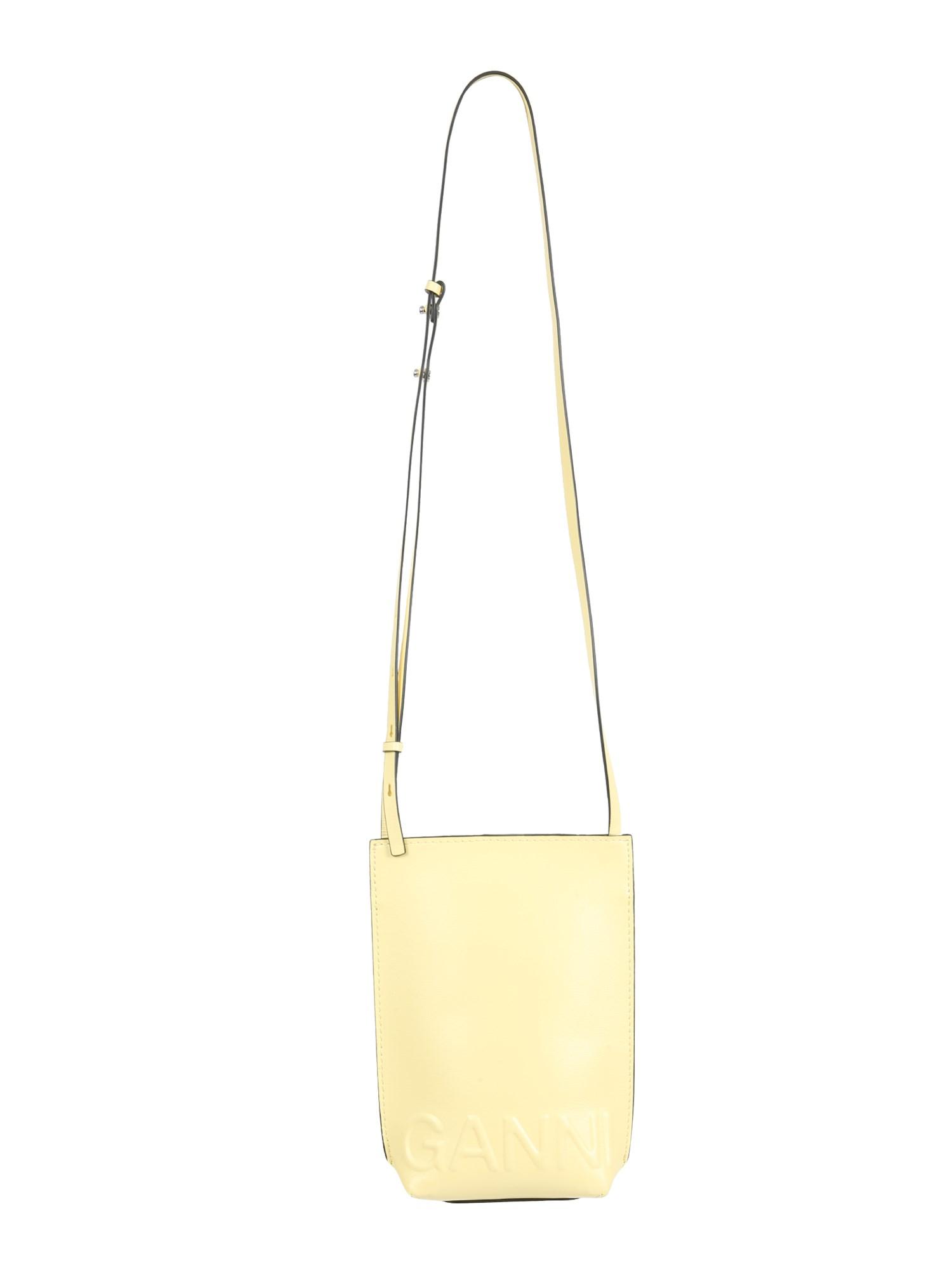 Ganni Mini Crossbody Recycled Leather Bag With Logo in Yellow 