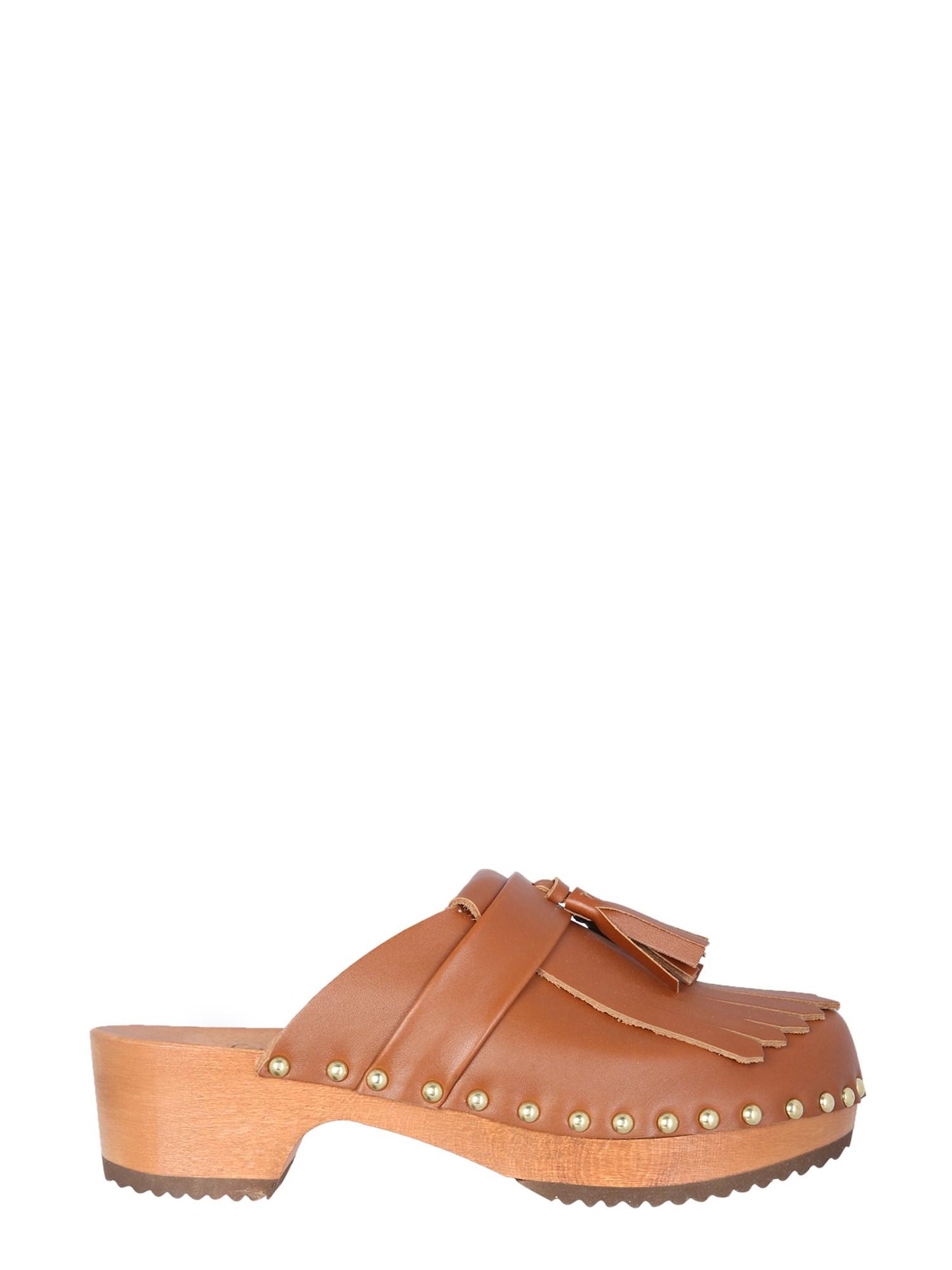 Jejia Leather Clogs With Fringes in Brown | Lyst