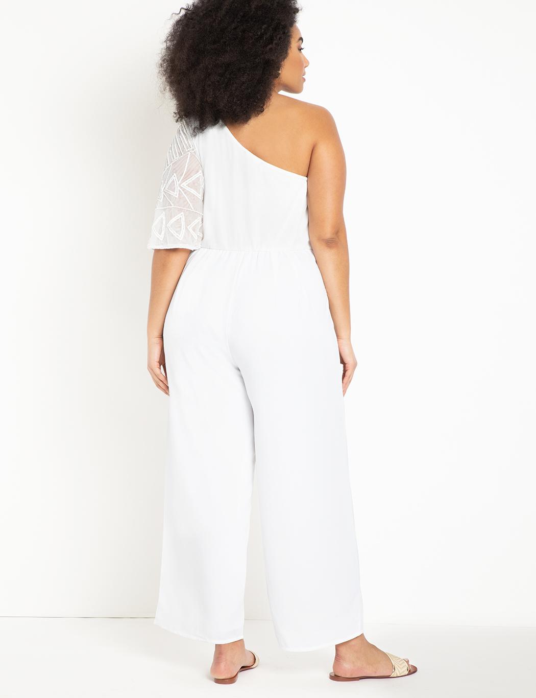 Eloquii One Shoulder Jumpsuit With Lace in Soft White (White) - Lyst