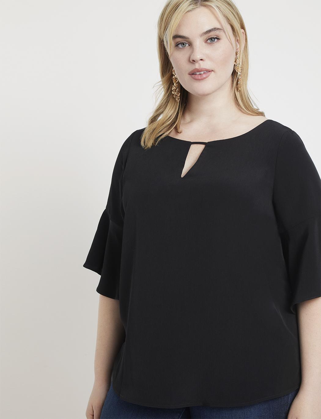 Eloquii Synthetic Flounce Sleeve Blouse in Black - Lyst
