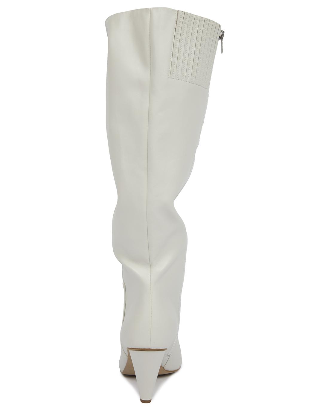 white cone heel boots