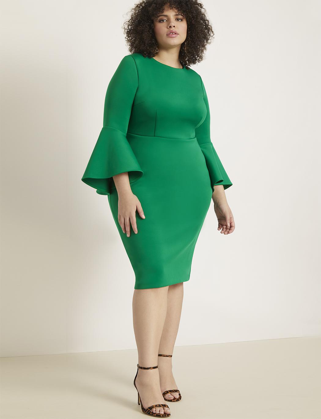 Eloquii Synthetic Flare Sleeve Scuba Dress in Emerald (Green) - Lyst