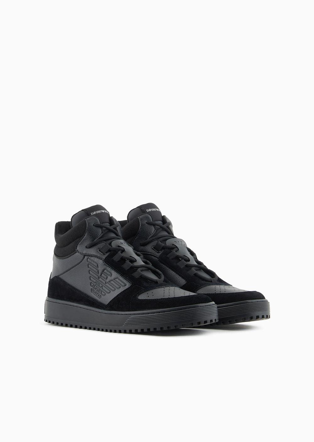 Emporio Armani Leather And Suede High-top Sneakers in Black for Men | Lyst