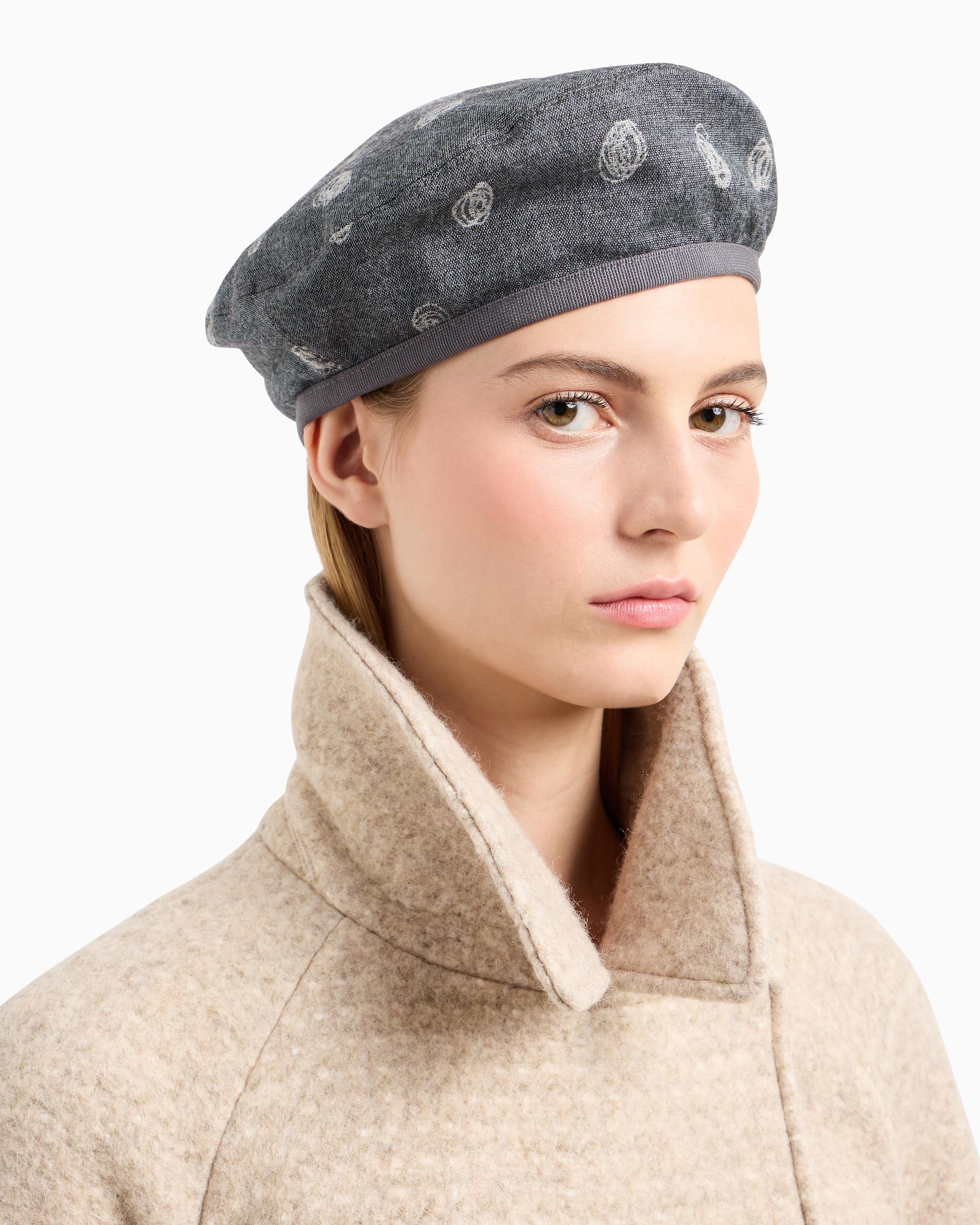 Emporio Armani Virgin Wool Blend Beret With An Icon All Over Abstract Pattern in Grey Lyst UK