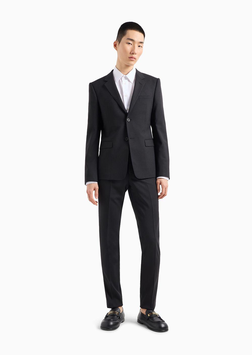 Emporio Armani Single breasted Slim fit Suit With Notched Lapels In Micro patterned Stretch Wool Crepe in Black for Men Lyst