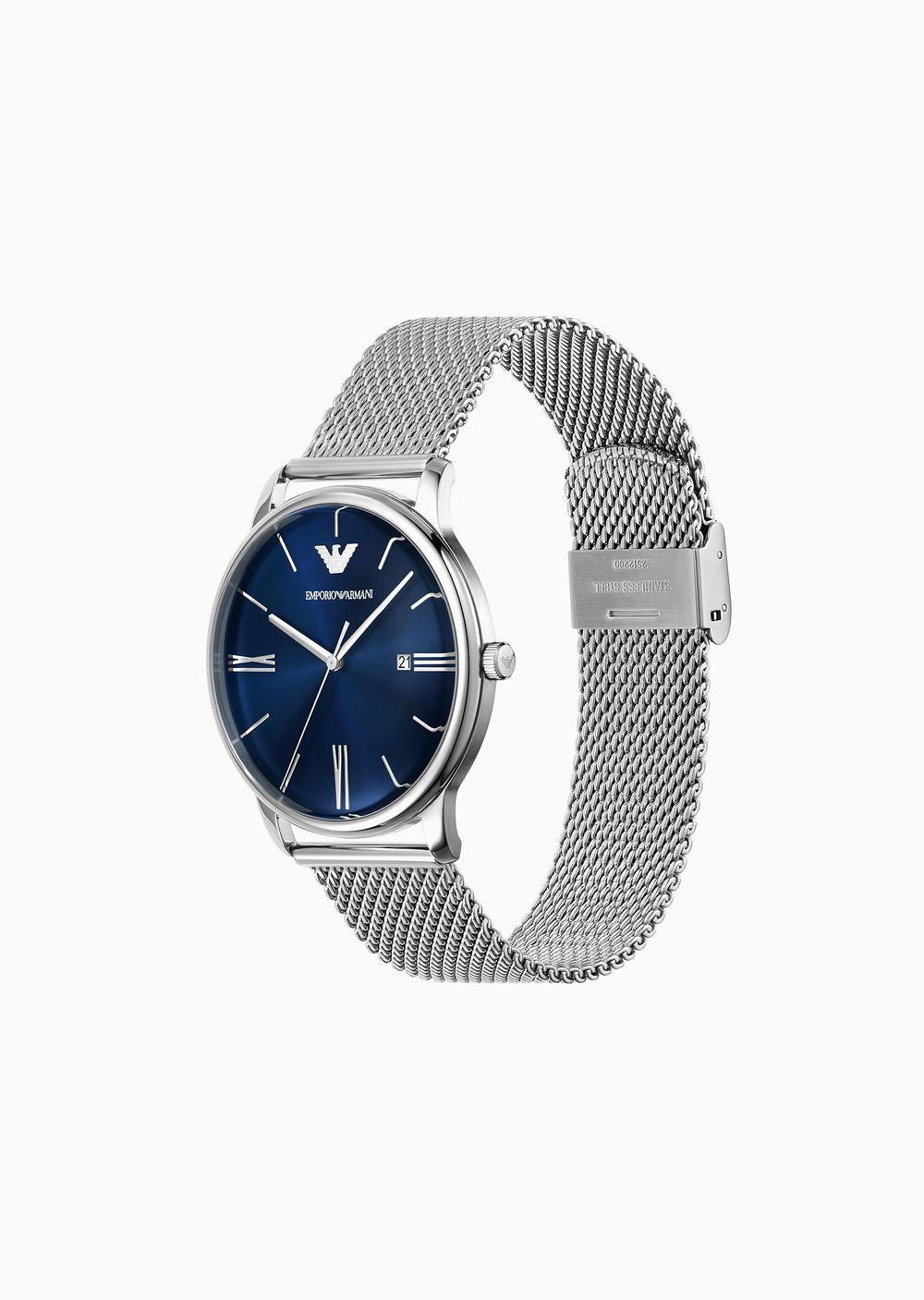 Emporio Armani Uhr Mit Drei Zeigern Und Schwarzem Mesharmband in Blau für  Herren | Lyst DE