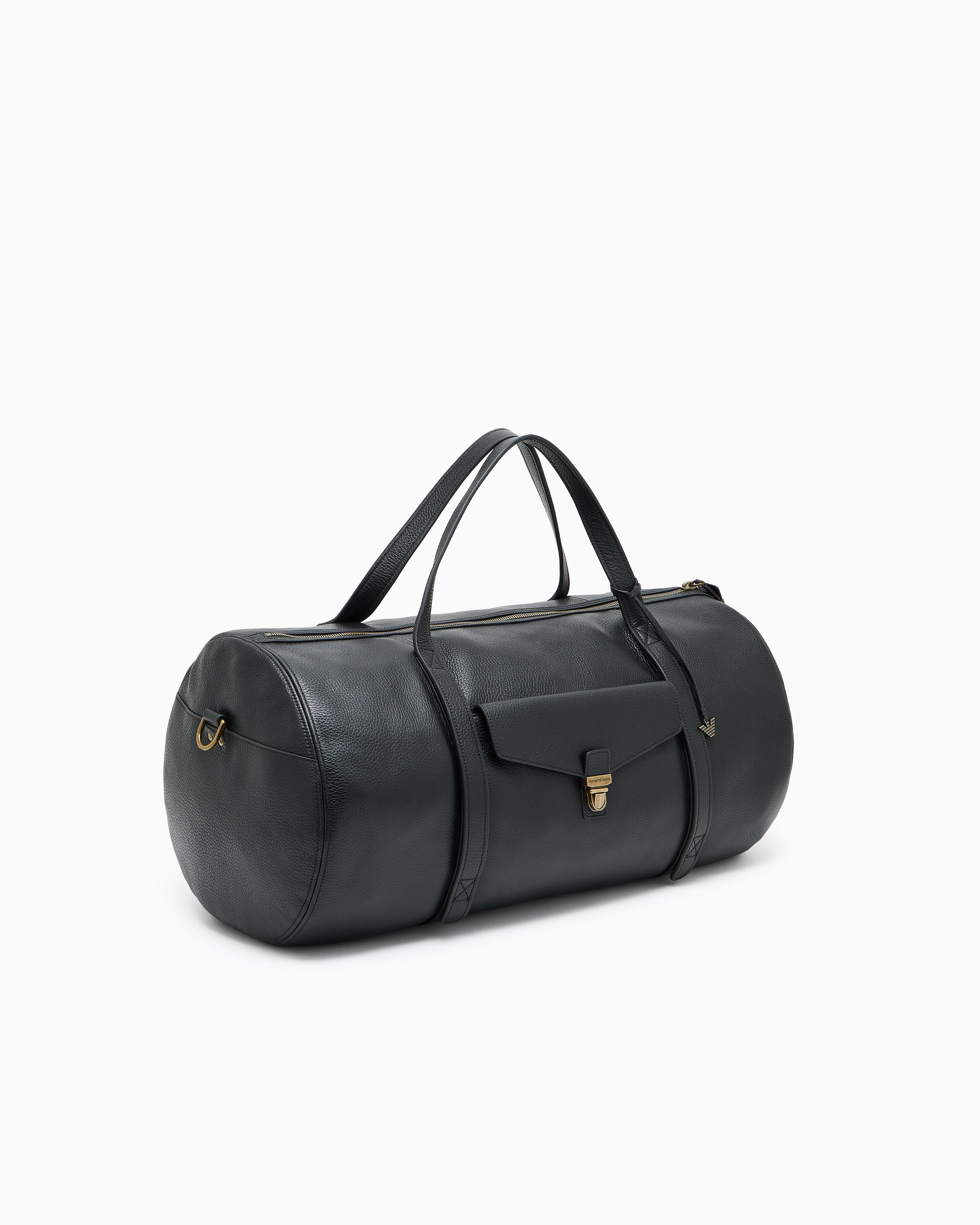 Emporio Armani Icon Pebbled Leather Duffel Bag in Black for Men | Lyst