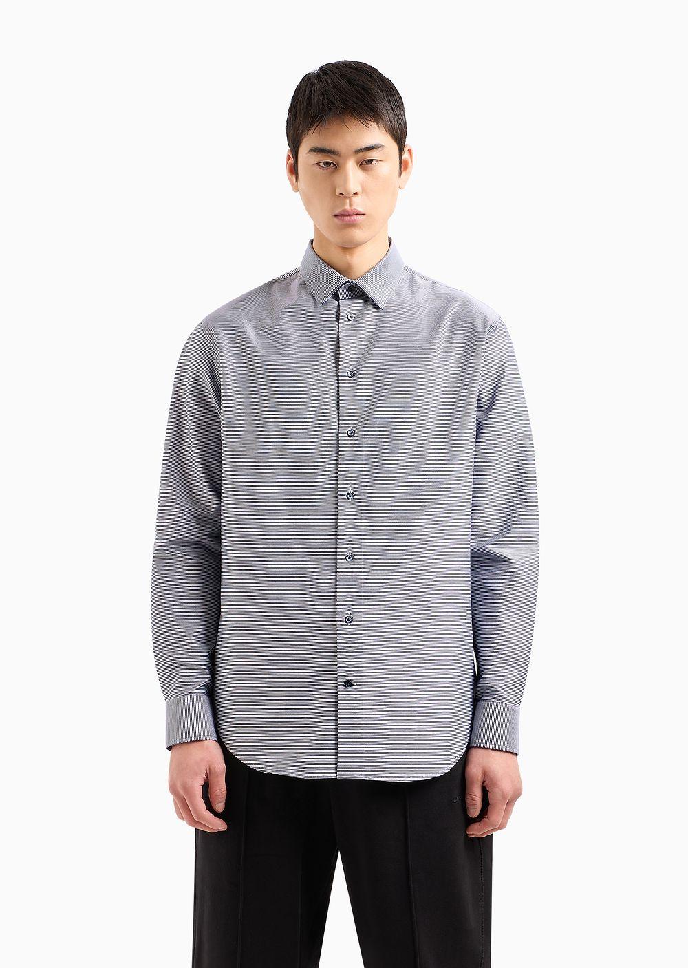 Emporio Armani Modern-fit Shirt In Stretch Cotton Micro-patterned