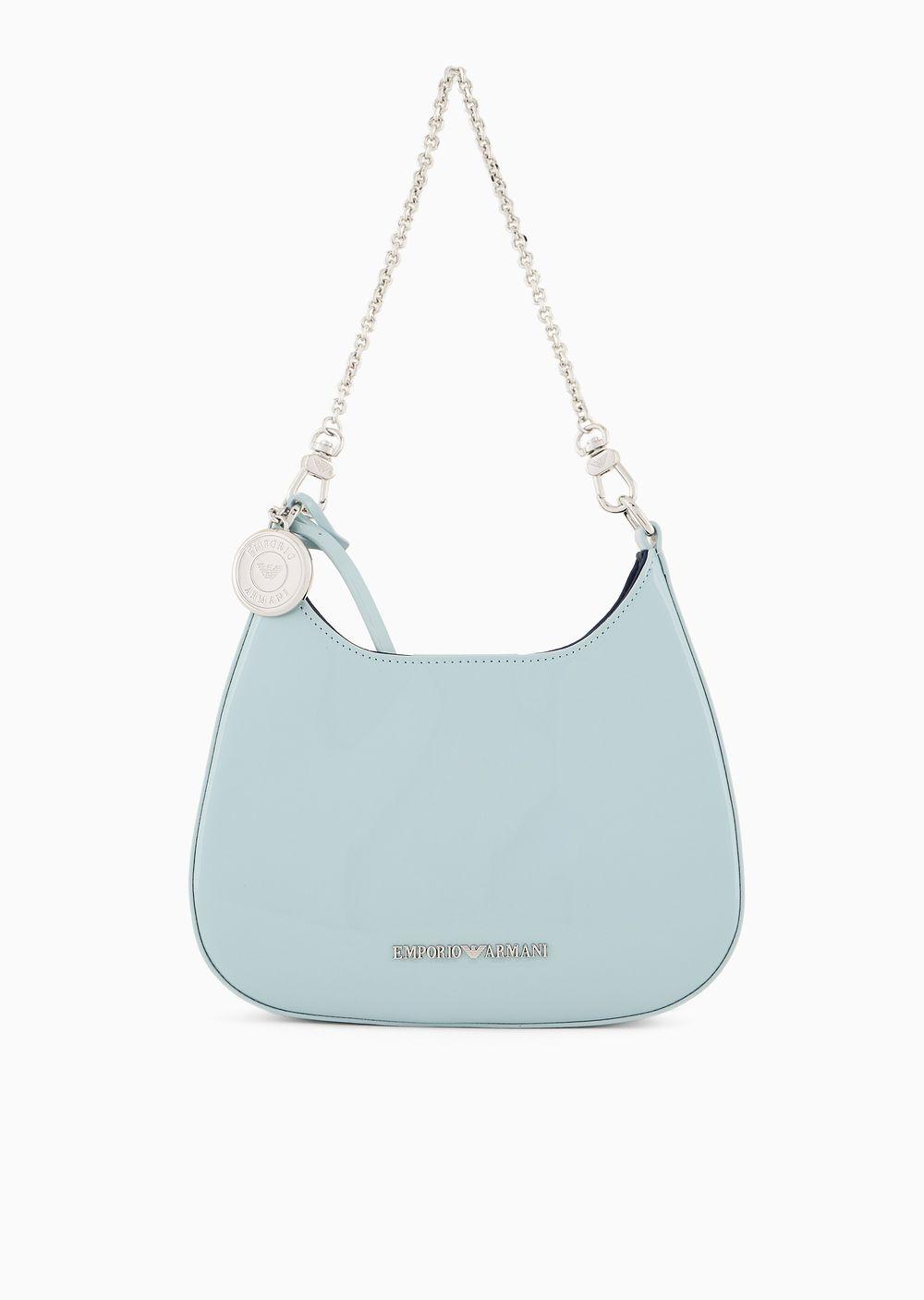 Emporio Armani Small Hobo Shoulder Bag In Patent Leather With Chain Strap in Blue Lyst UK