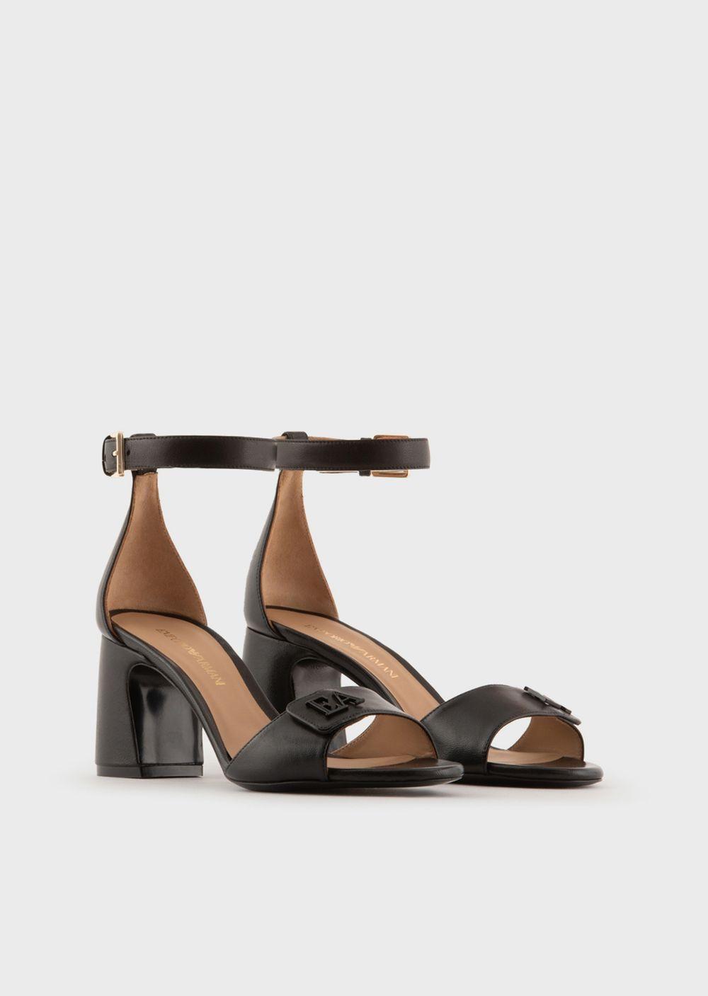 Emporio Armani Nappa-leather Heeled Sandals With Ea Logo in White | Lyst