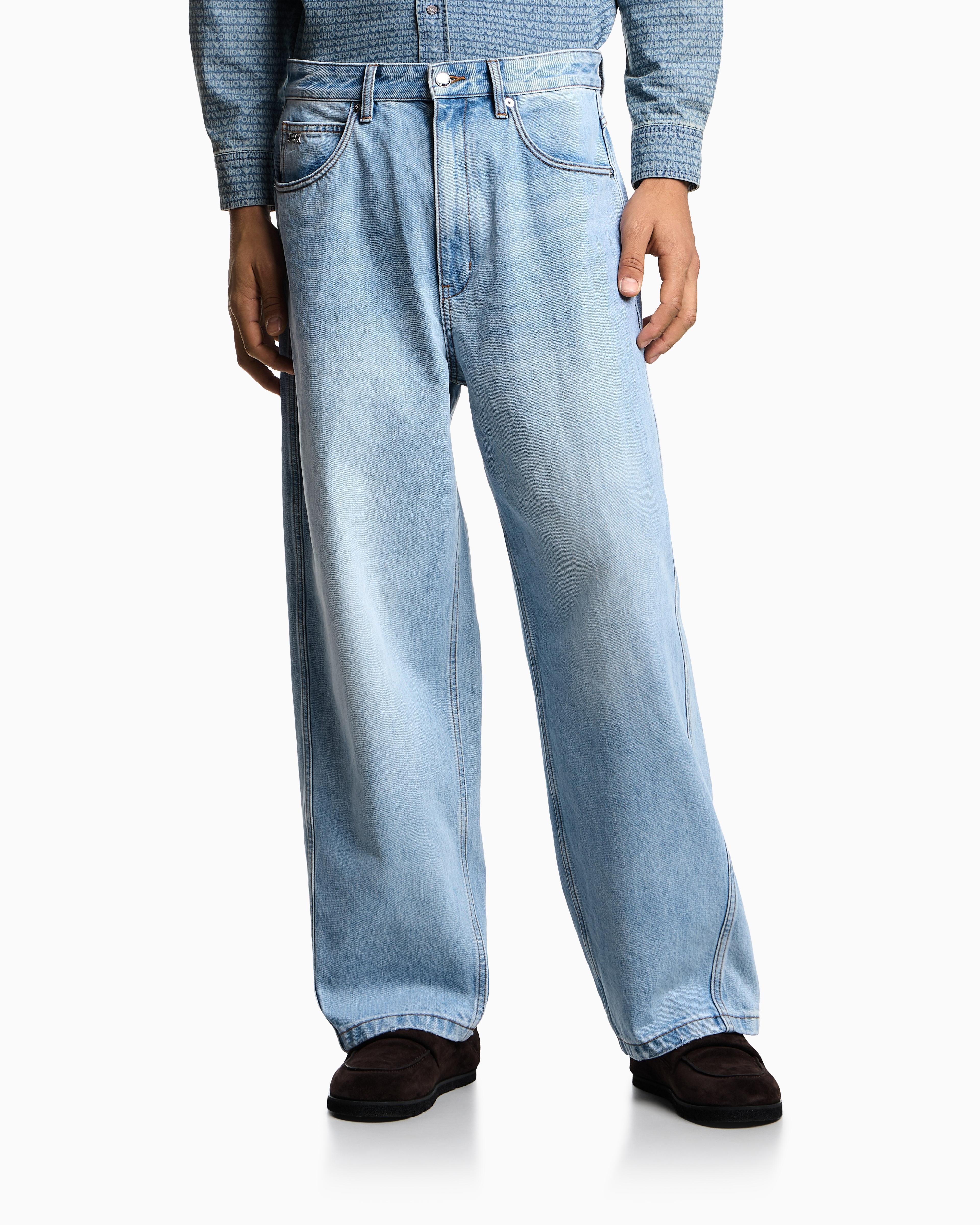 Emporio Armani J80 Baggy Twist-Fit, Stone-Washed Denim Jeans in 