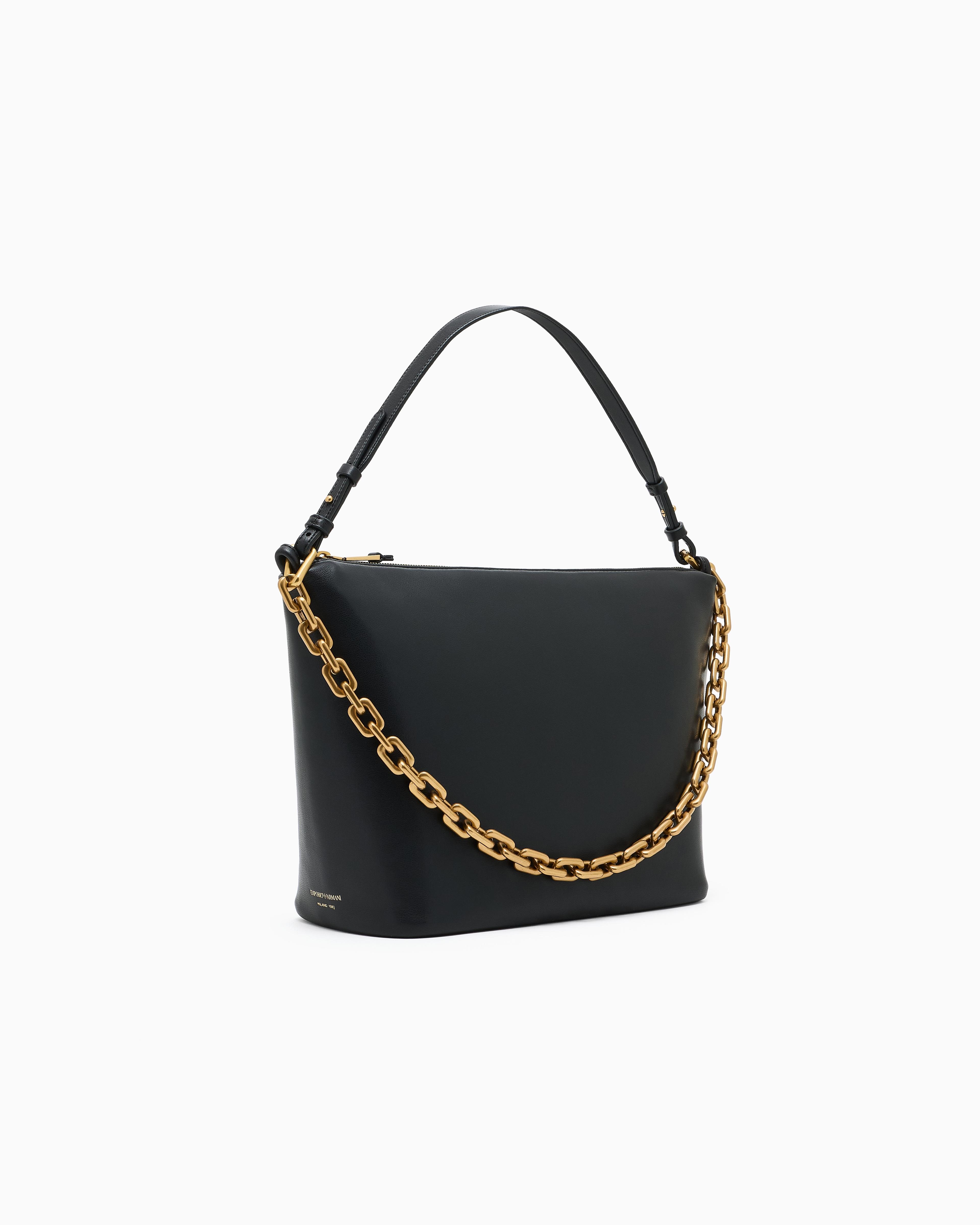 【EMPORIO ARMANI】BORSA HOBO MEDIA IN PELLE Emporio Armani BORSA HOBO Black - Free delivery | Spartoo