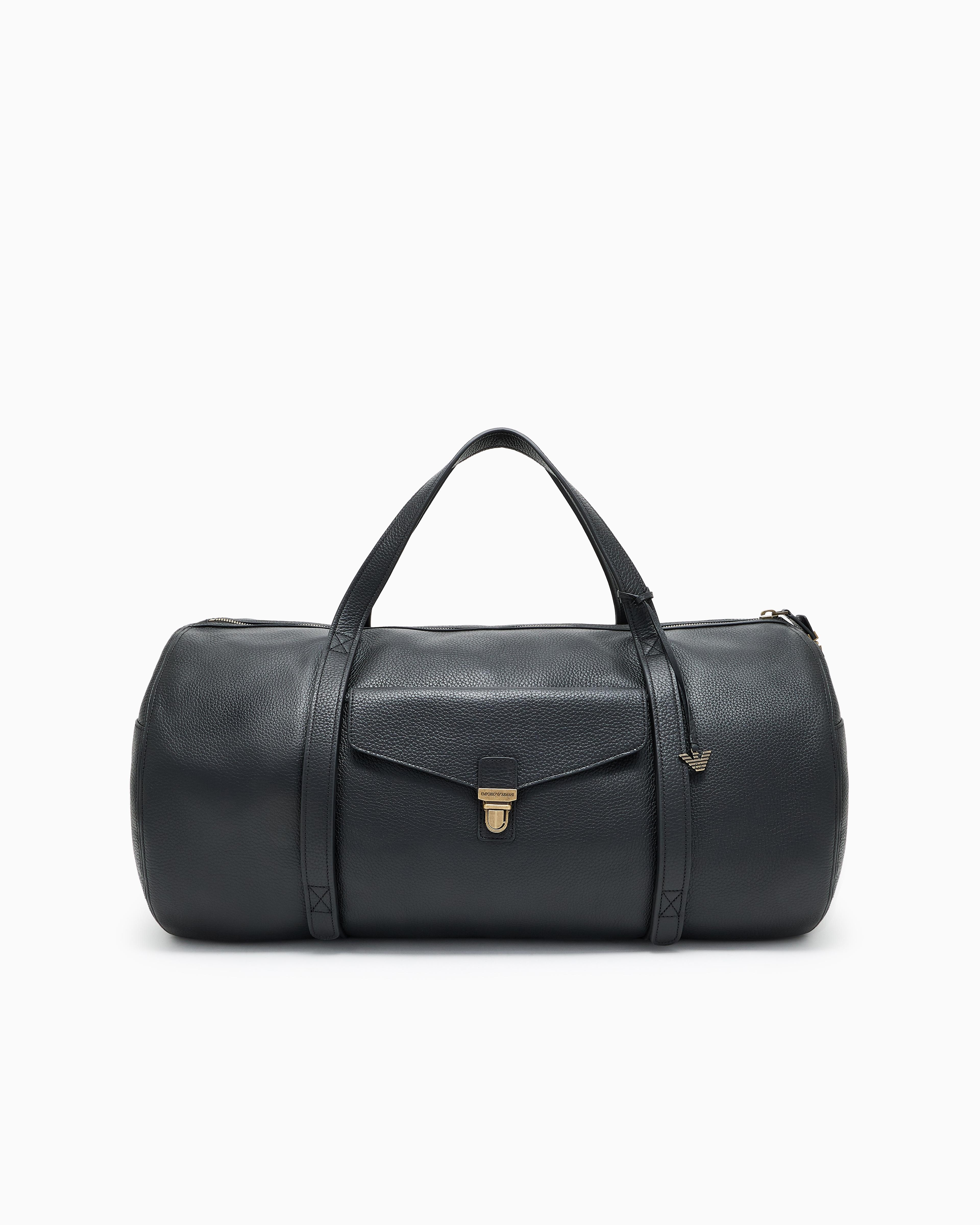 Emporio Armani Icon Pebbled Leather Duffel Bag in Black for Men | Lyst