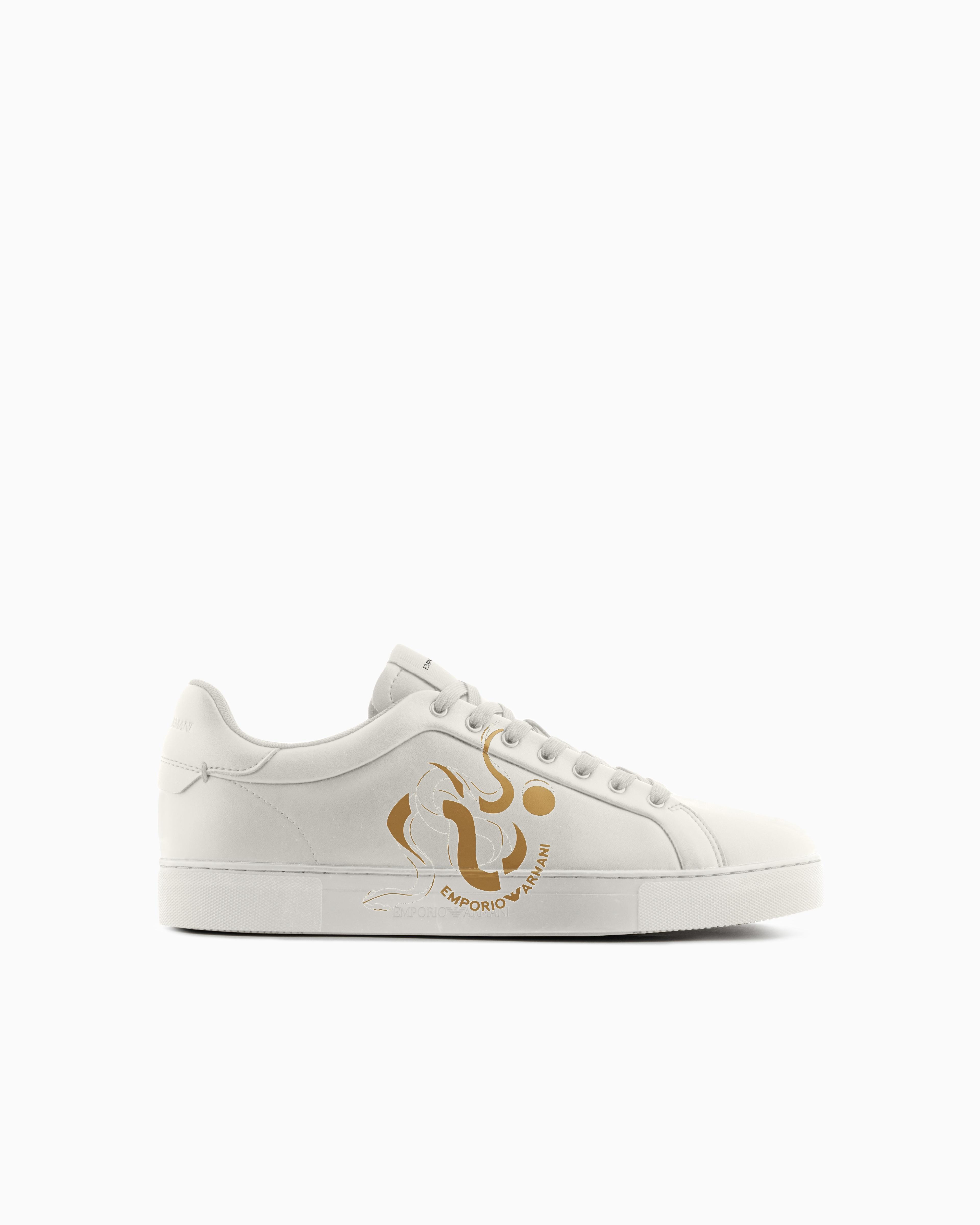 Emporio Armani Snake-Print Leather Sneakers in White for Men | Lyst