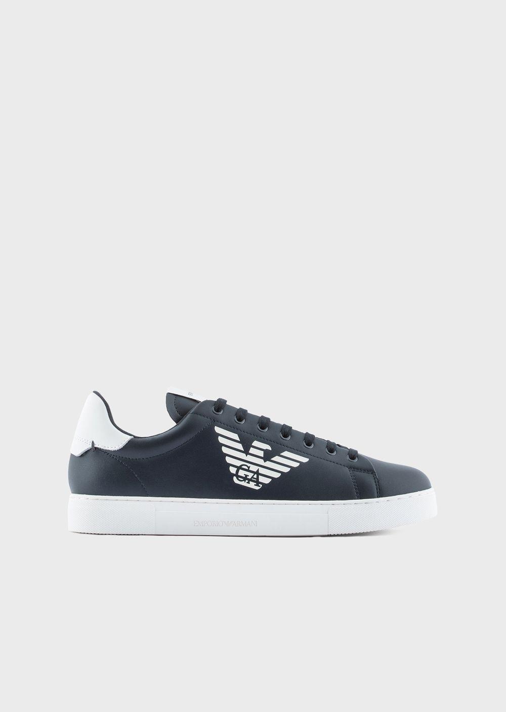 Emporio Armani Shiny Leather Sneakers With Oversized Eagle Logo in Blue for  Men | Lyst