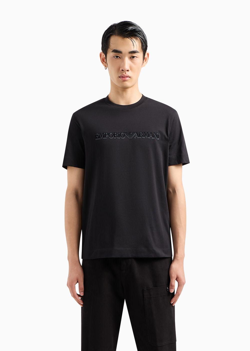 Emporio Armani Pima jersey T shirt With Flocked Logo Print in
