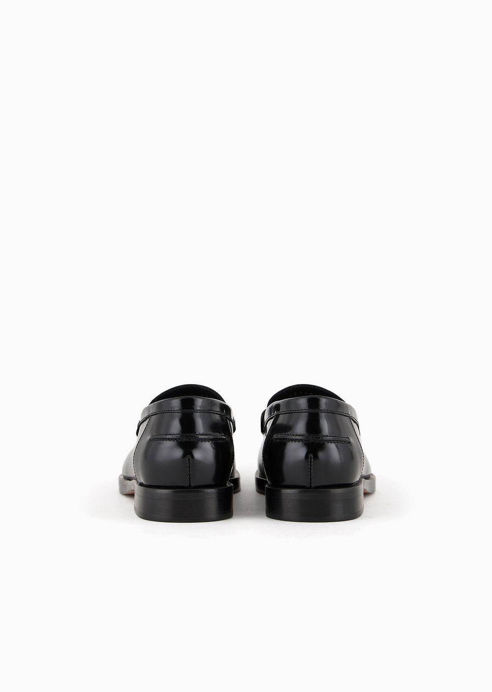 Emporio Armani Polished Leather Loafers With Stirrup Bar in Black