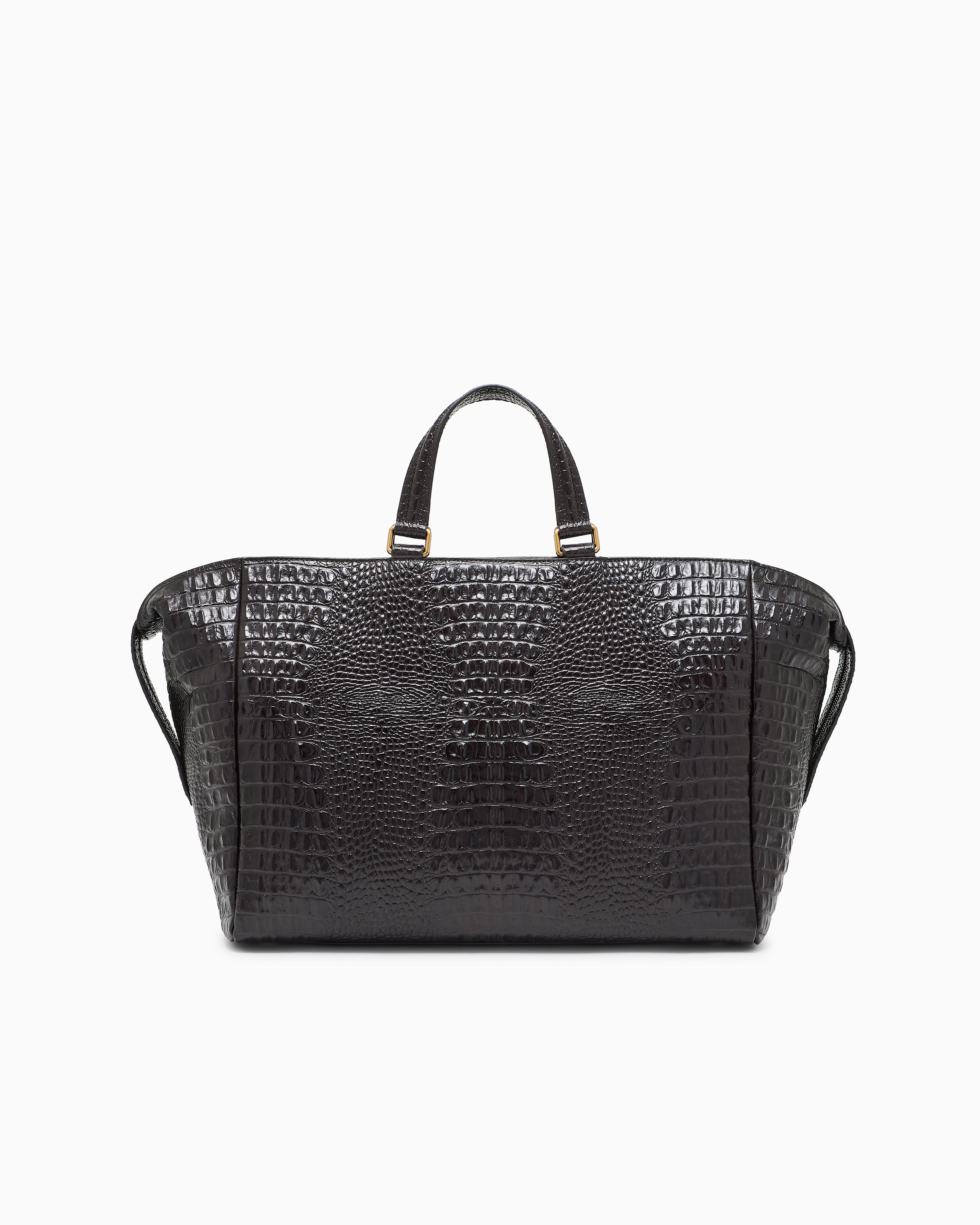Emporio Armani Crocodile-Embossed Leather Briefcase in Black for 