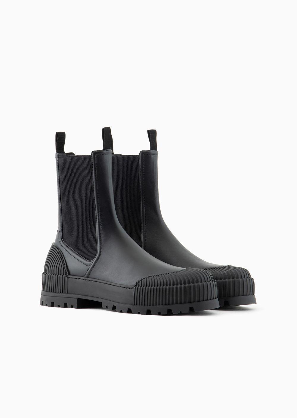 Emporio Armani Leather Beatle Boots With Rubber Toe And Sole in