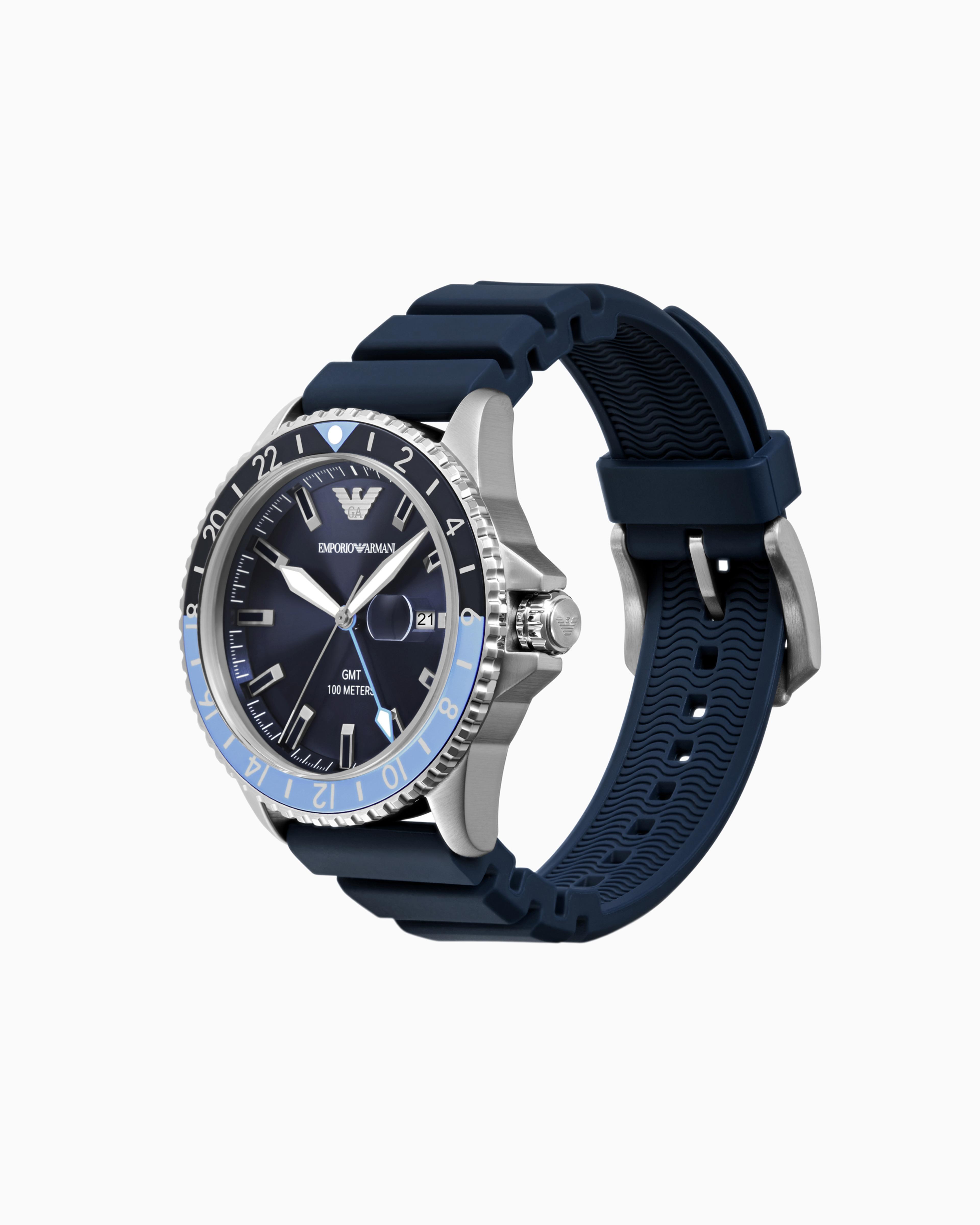 Emporio Armani Gmt Dual Time Silicone Watch in Blue for Men Lyst UK