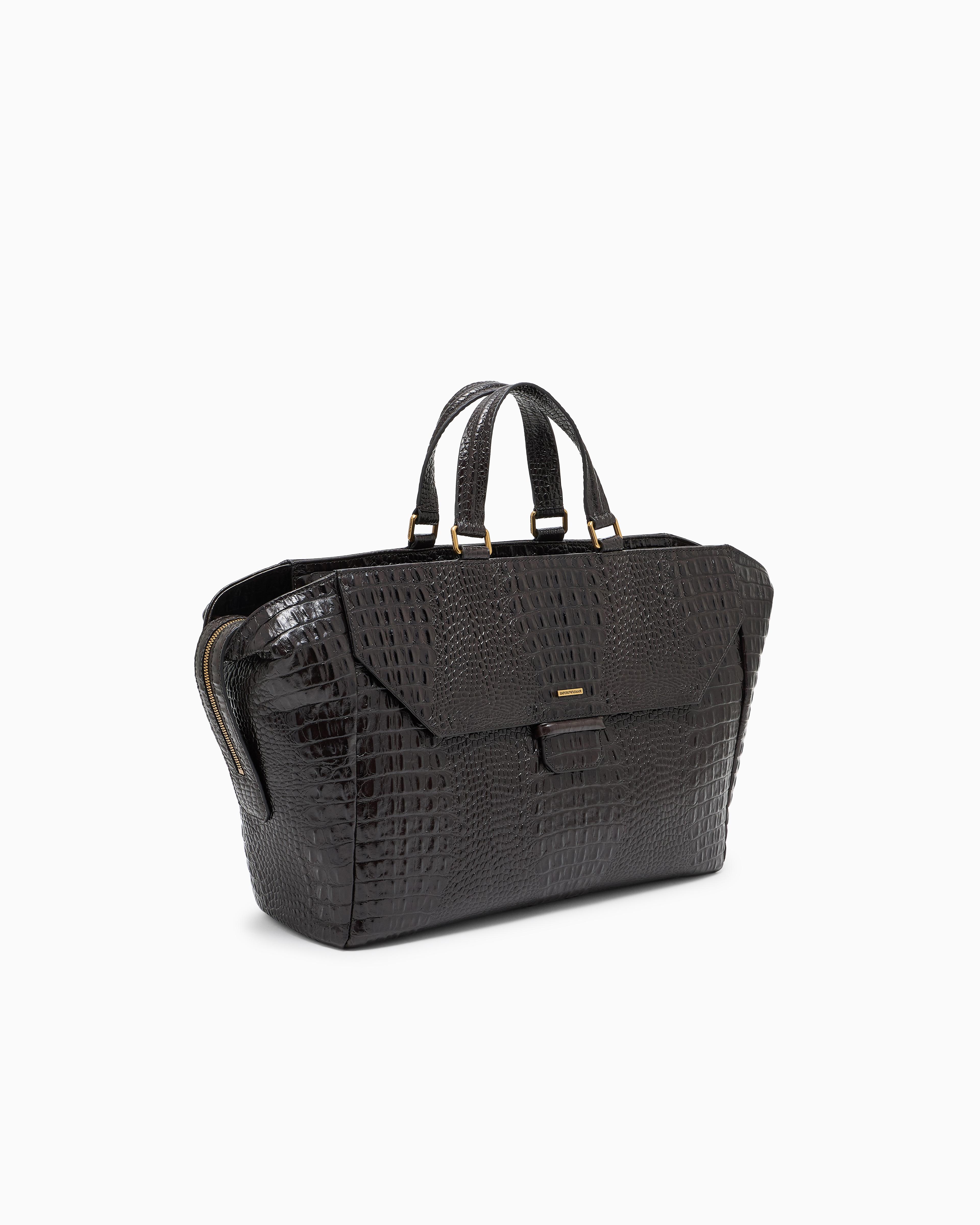 Emporio Armani Crocodile-Embossed Leather Briefcase in Black for 