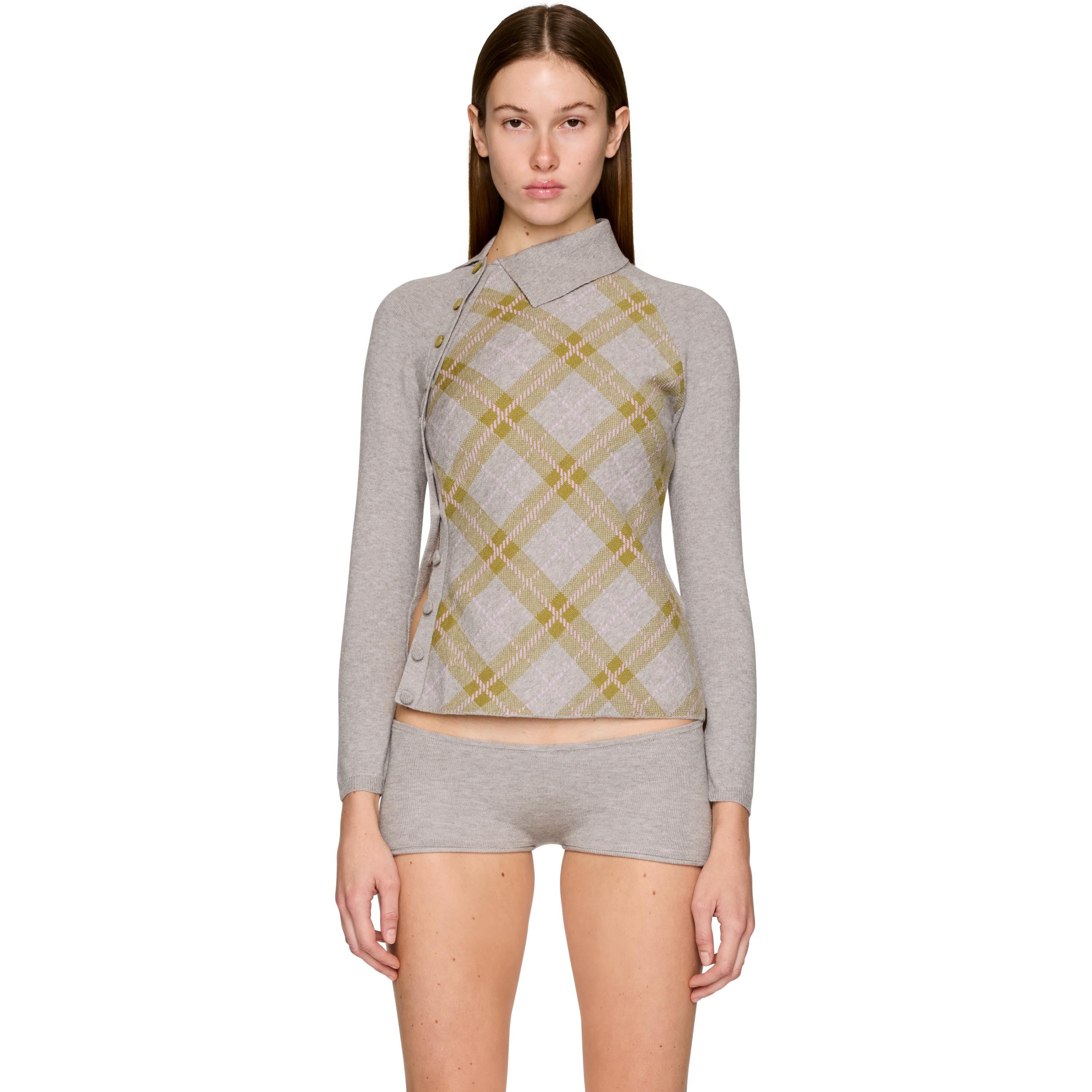 トップス ISA BOULDER long sleeve sweater Isa Boulder Tartan Asymmetric Long Sleeve Top in Gray | Lyst