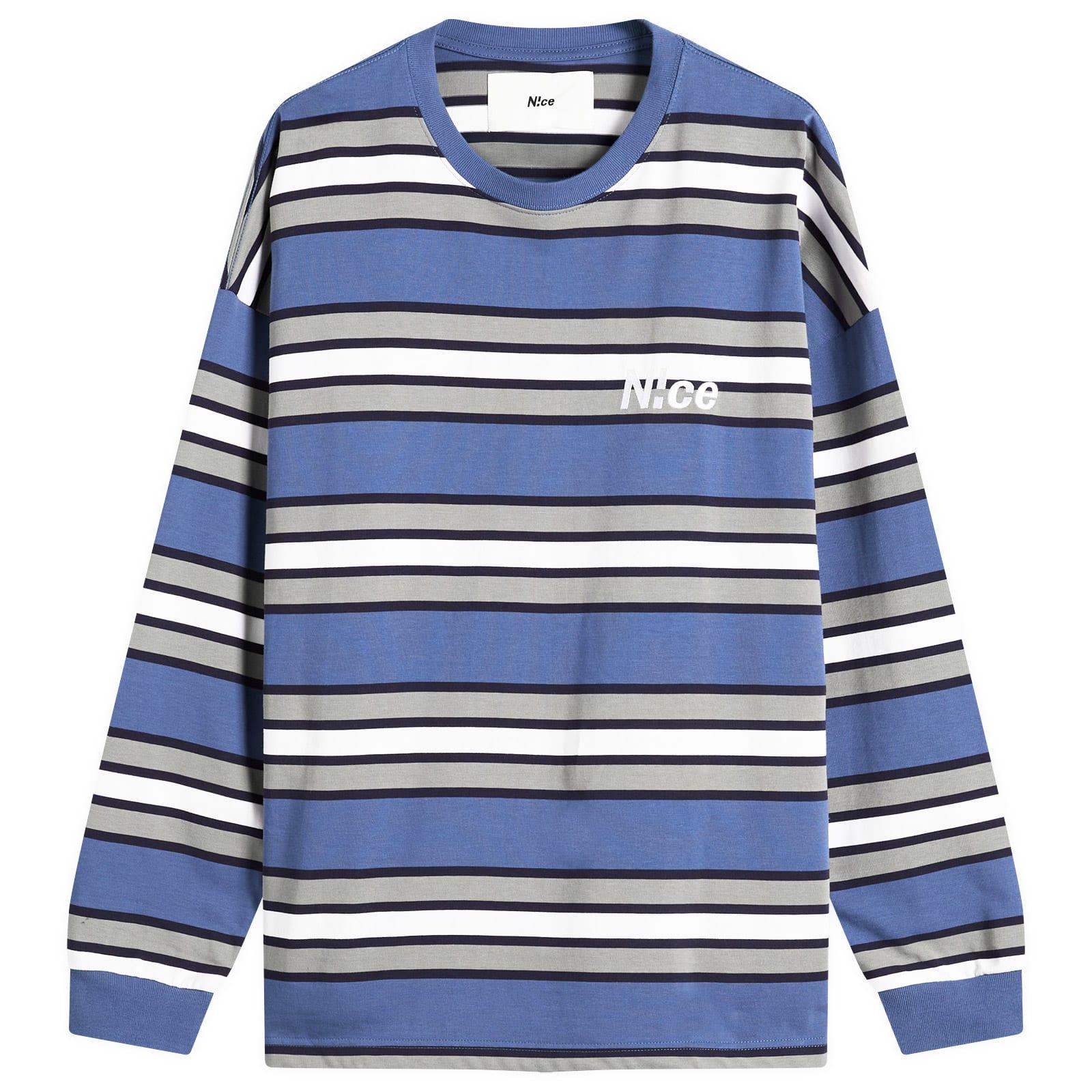 N!CE Border Stripe Long Sleeve T-Shirt in Blue for Men | Lyst UK
