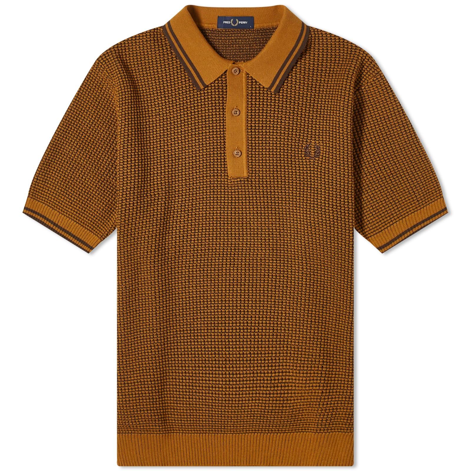 Fred perry textured knitted polo shirt in outlet navy