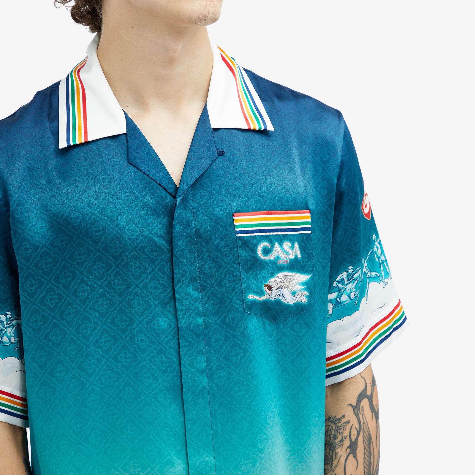 CASABLANCA Short Sleeve Silk Shirt in Blue for Men Lyst