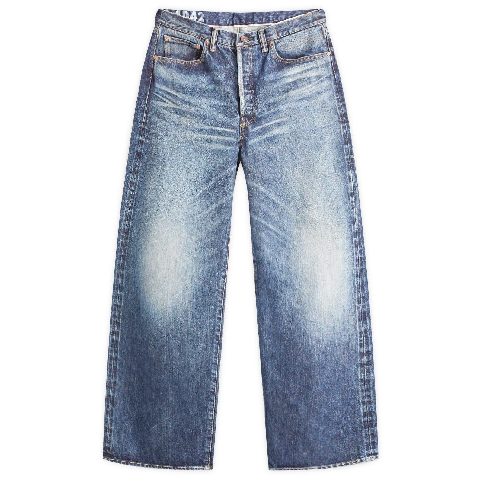 Visvim Social Sculpture 01 14 Oz Wide Leg Damaged 42 Jeans in Blue
