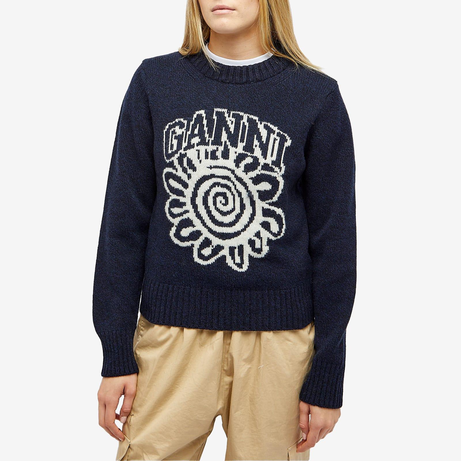 Ganni Graphic O-neck Pullover Flower Sweater in Blue | Lyst