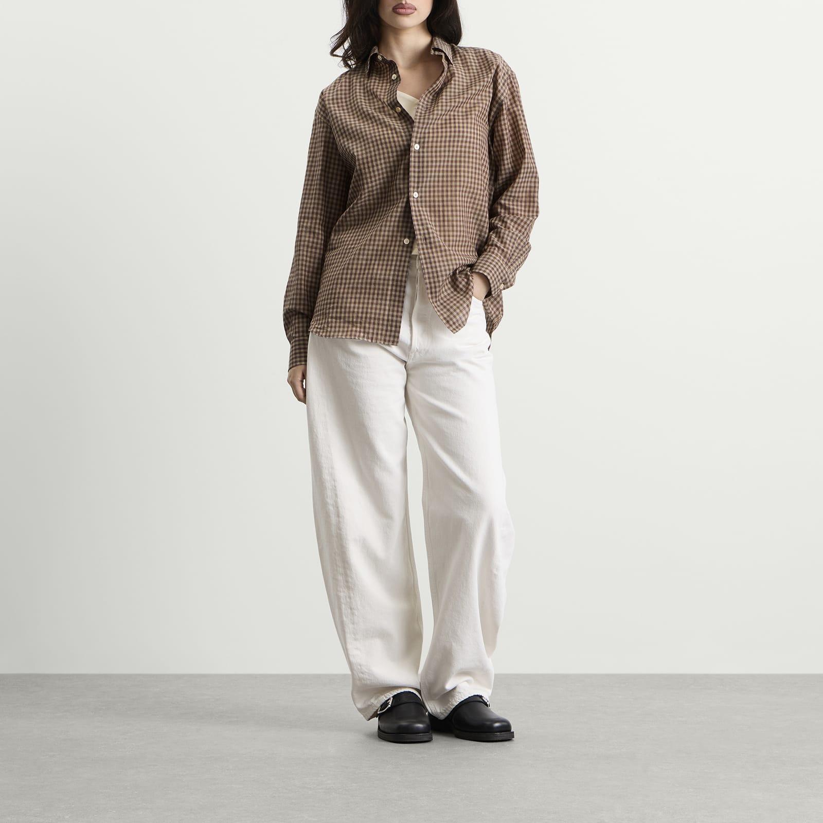 AURALEE Airy Light Cotton Check Shirt in Brown | Lyst