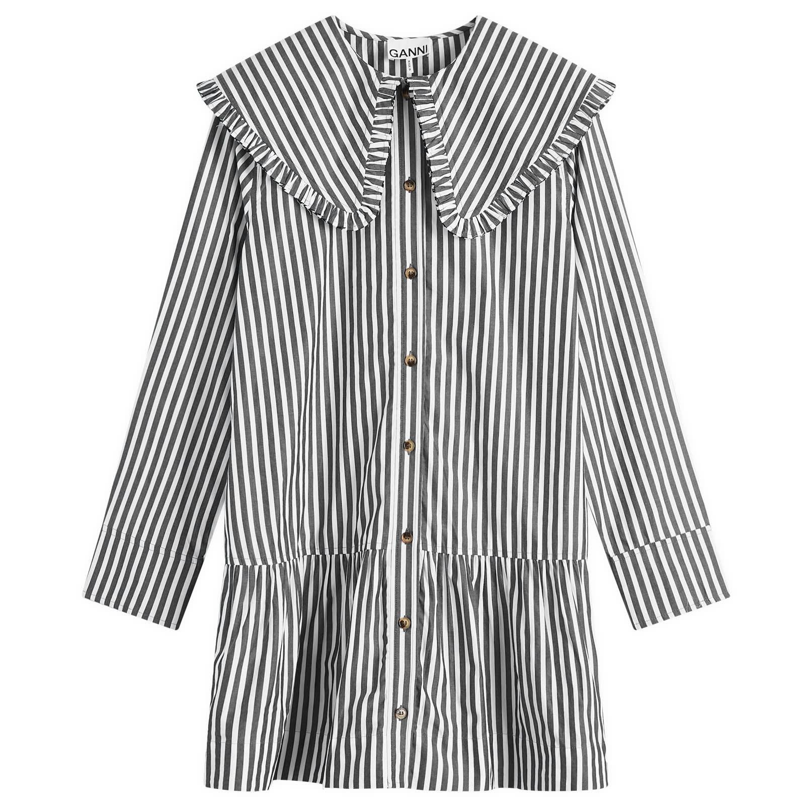 Ganni Stripe Big Collar Mini Shirt Dress in Grey Lyst UK