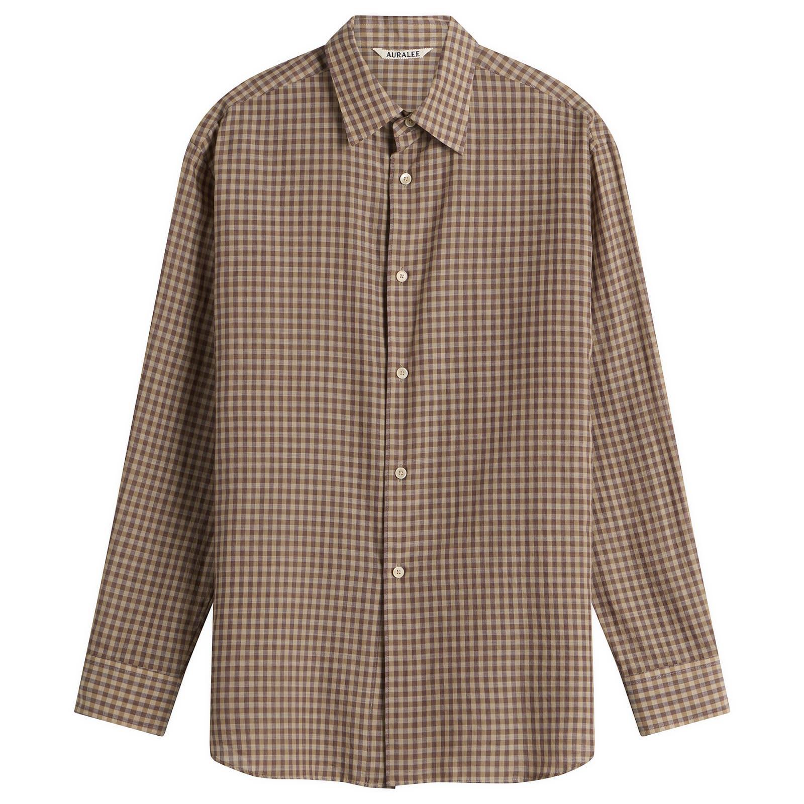 AURALEE Airy Light Cotton Check Shirt in Brown | Lyst UK