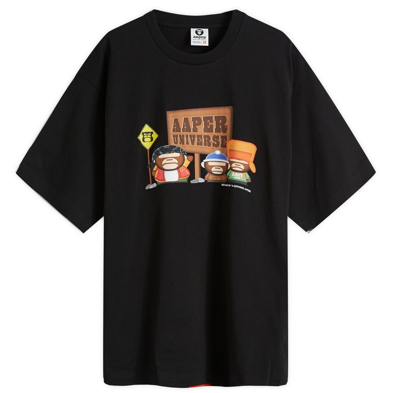 【A BATHING APE】★Universe T-Shirt★ Aape By A Bathing Ape Aape Aaper Universe T-Shirt in Black