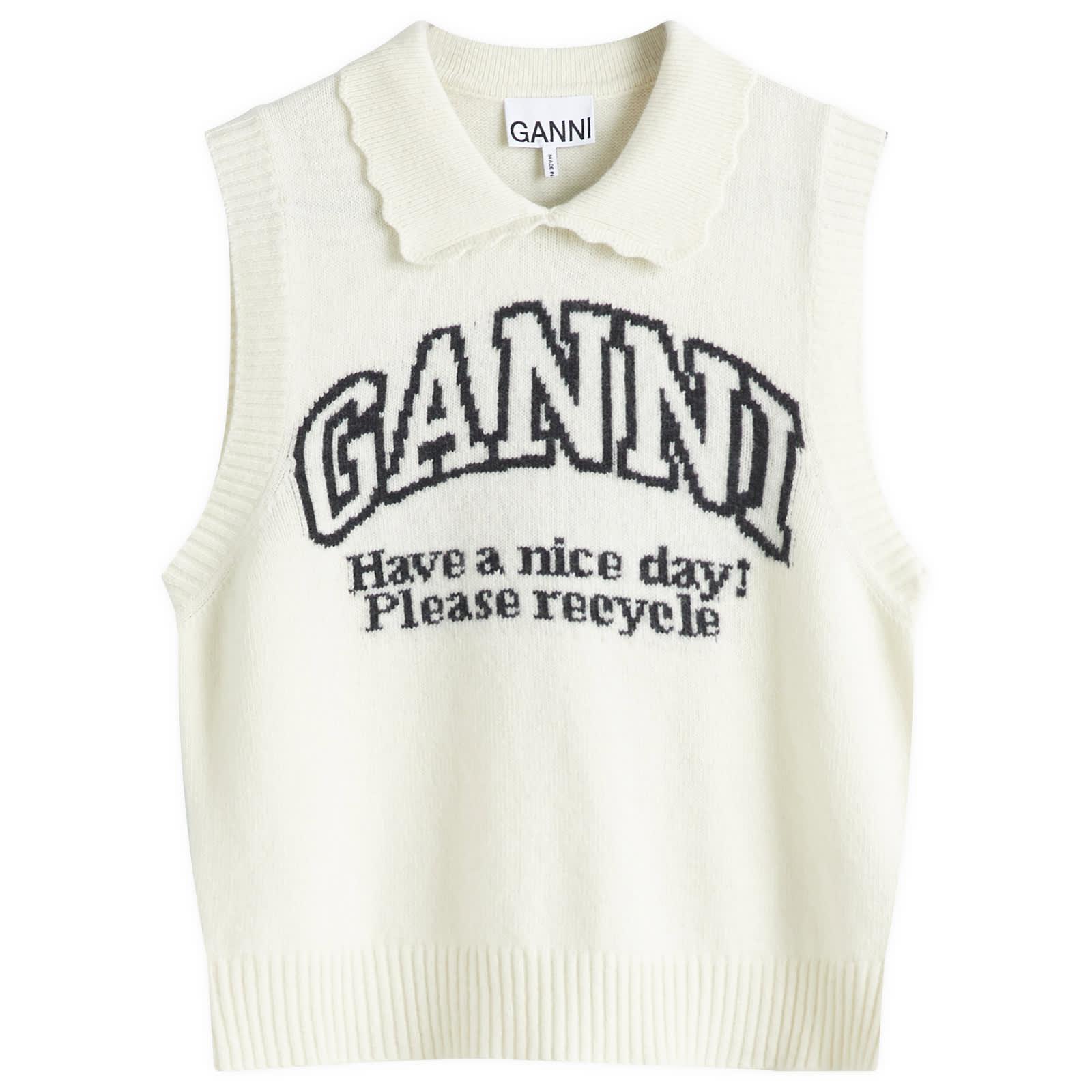 Ganni Graphic Wool Mix Collar Vest in White | Lyst
